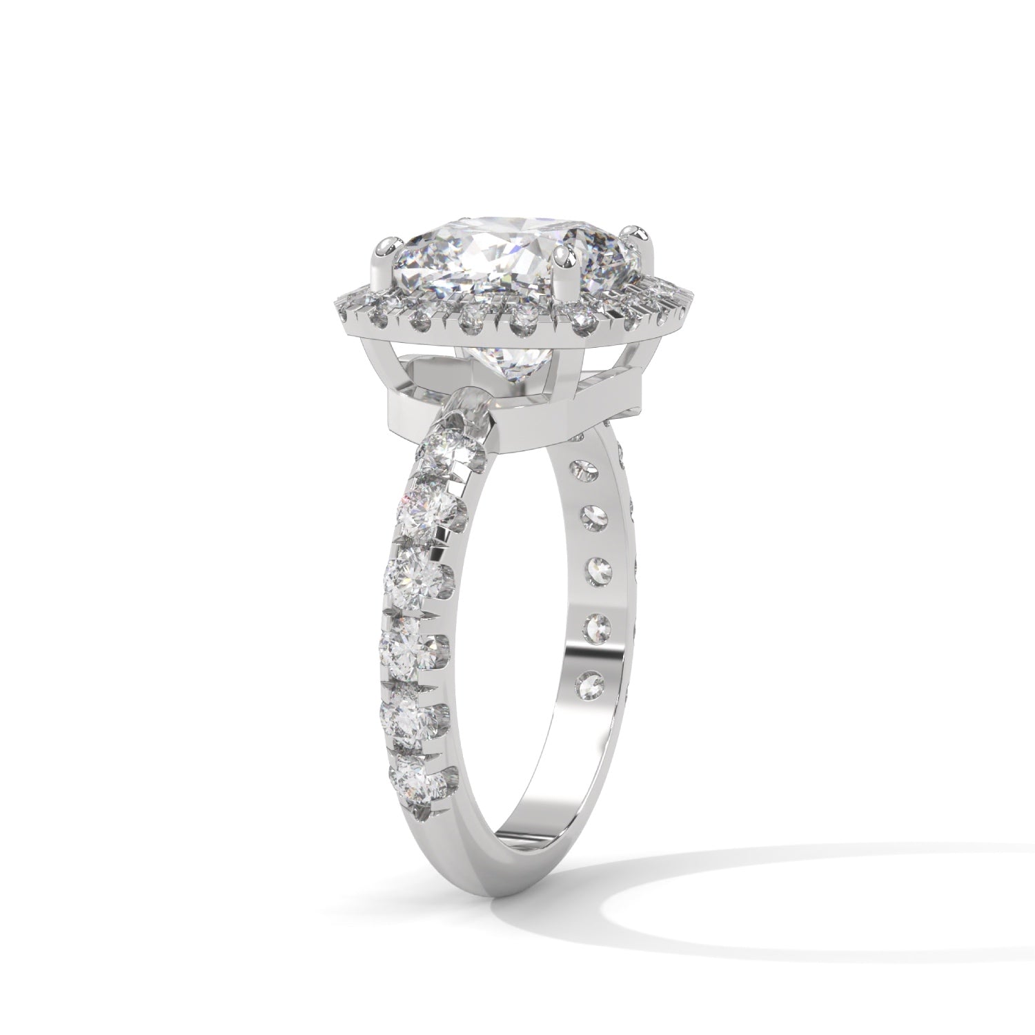 Cushion Cut Lab-Grown Diamond Halo Pavé Engagement Ring in White Gold