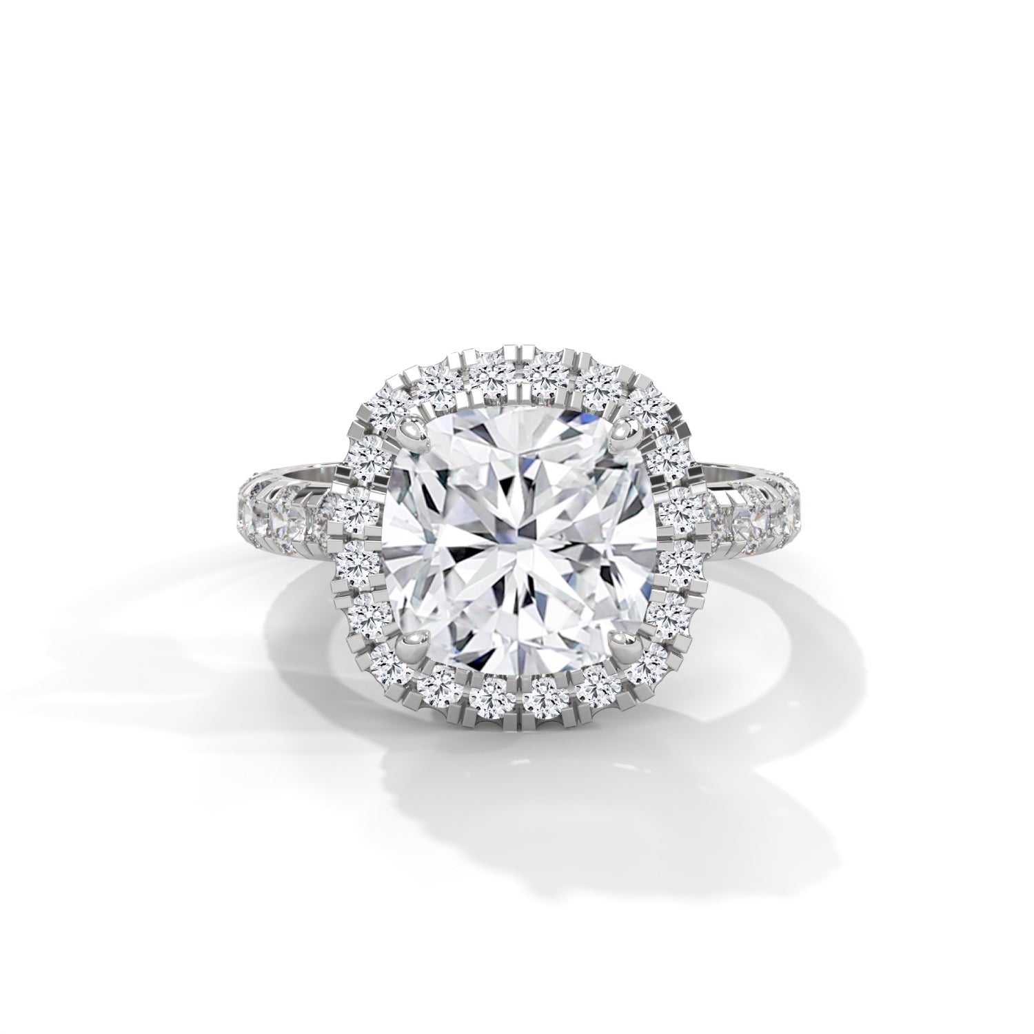 Cushion Cut Lab-Grown Diamond Halo Pavé Engagement Ring in White Gold