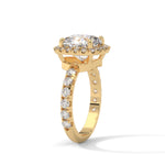 Cushion Cut Lab-Grown Diamond Halo Pavé Engagement Ring in Yellow Gold