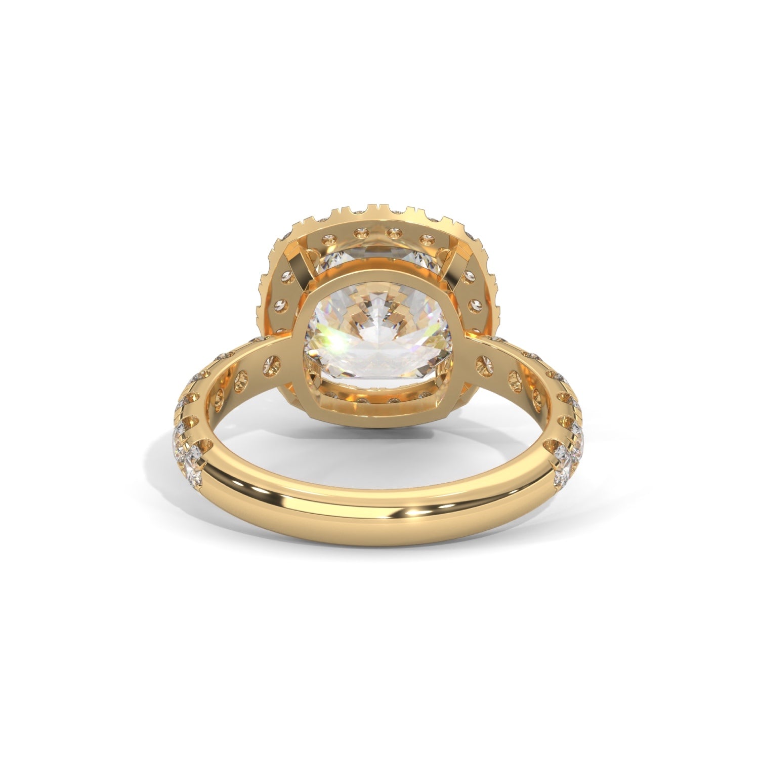 Cushion Cut Lab-Grown Diamond Halo Pavé Engagement Ring in Yellow Gold