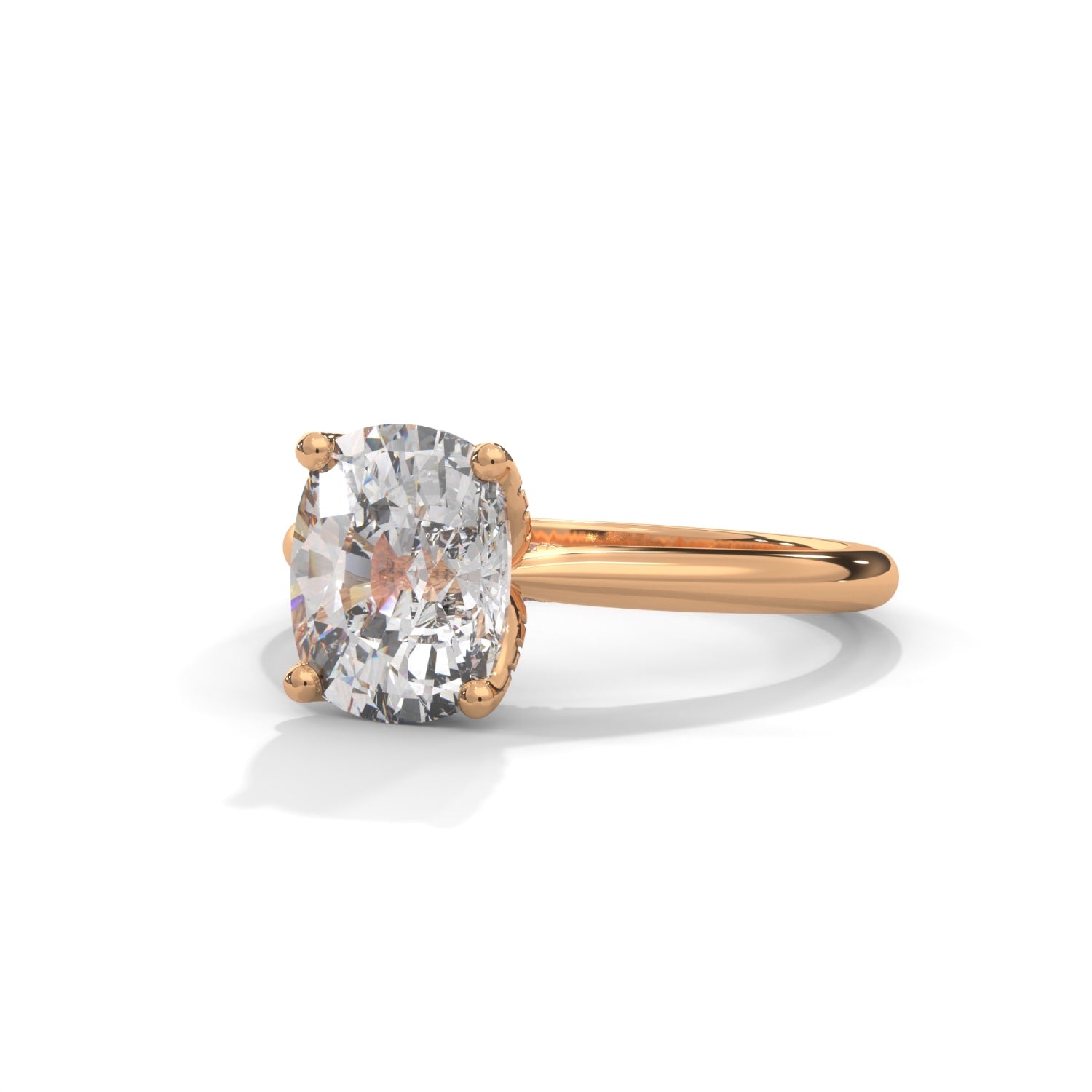 Cushion Cut Lab-Grown Diamond Petal Prong Pavé Engagement Ring in Rose Gold