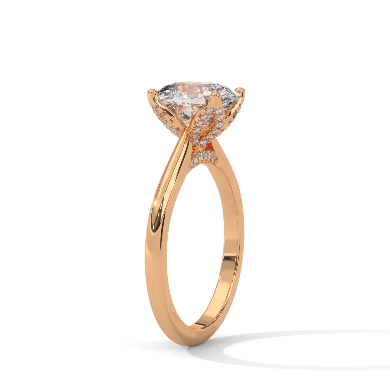 Cushion Cut Lab-Grown Diamond Petal Prong Pavé Engagement Ring in Rose Gold