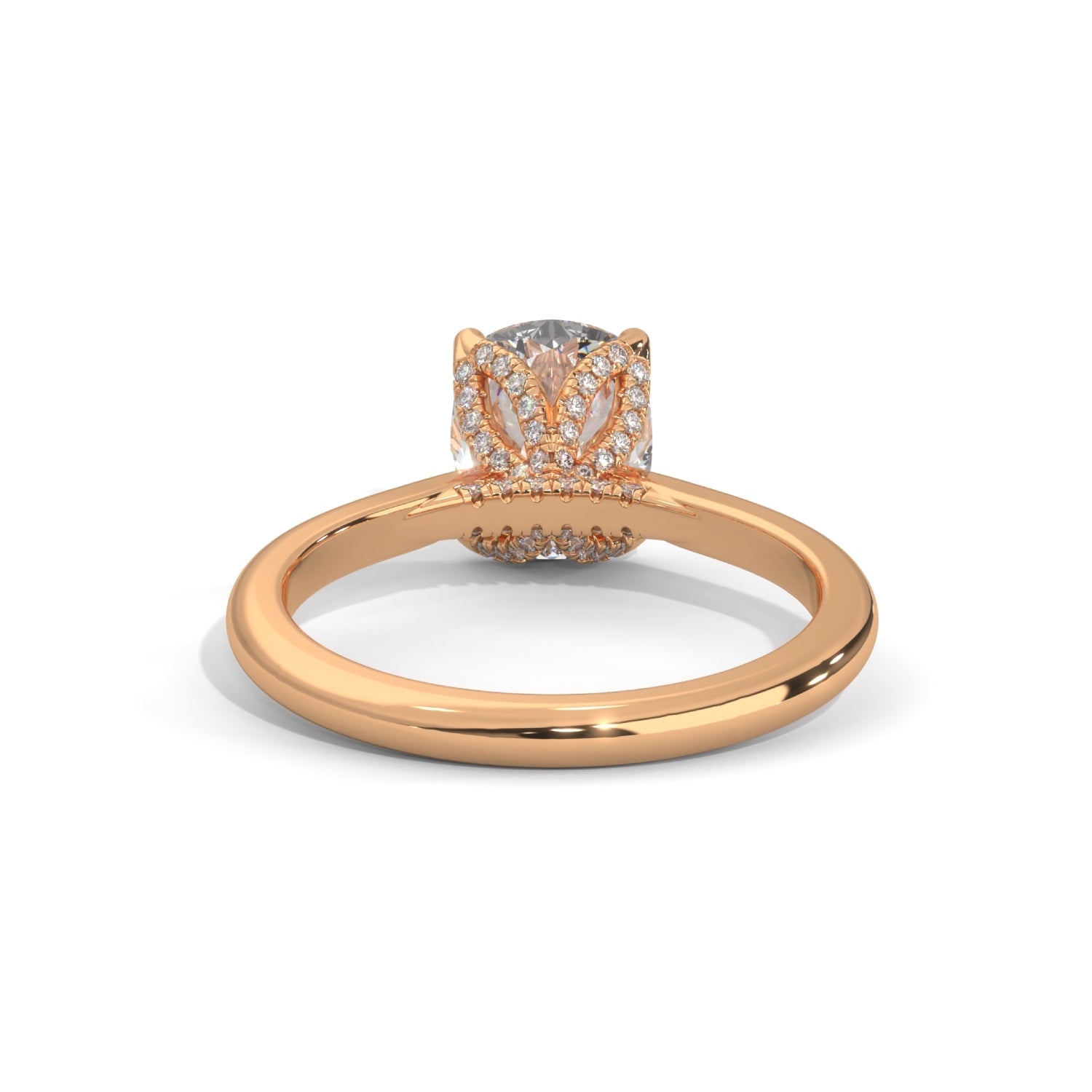 Cushion Cut Lab-Grown Diamond Petal Prong Pavé Engagement Ring in Rose Gold