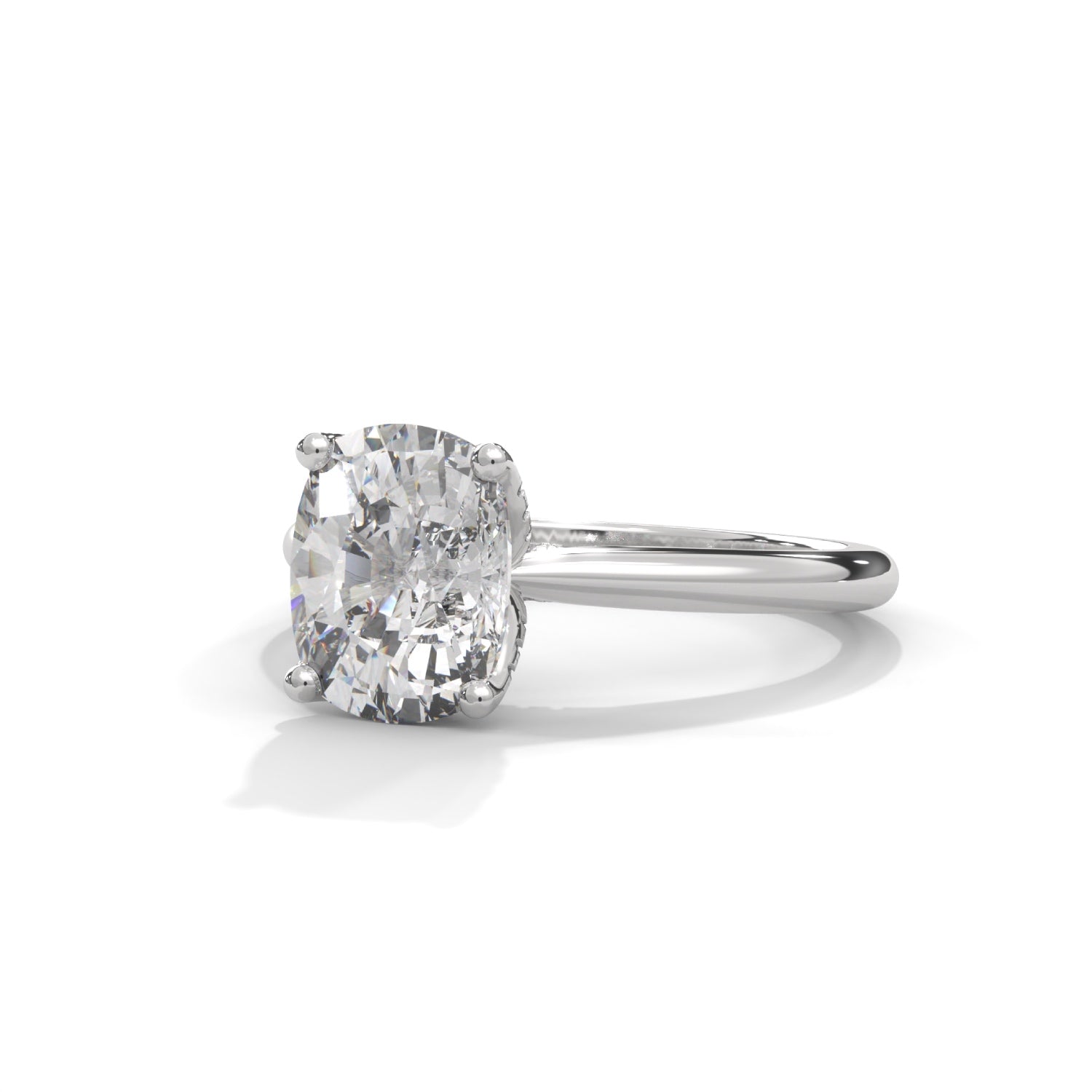 Cushion Cut Lab-Grown Diamond Petal Prong Pavé Engagement Ring in White Gold