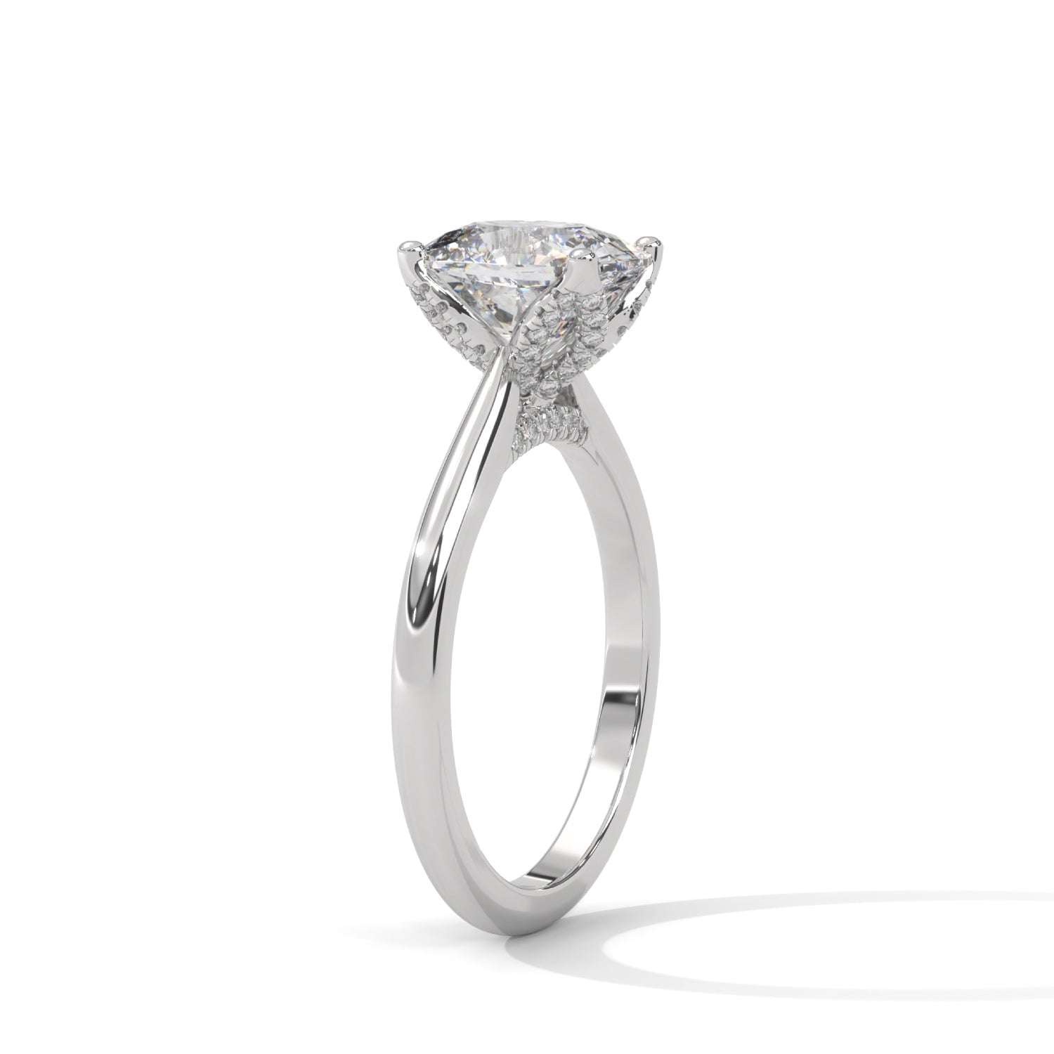 Cushion Cut Lab-Grown Diamond Petal Prong Pavé Engagement Ring in White Gold