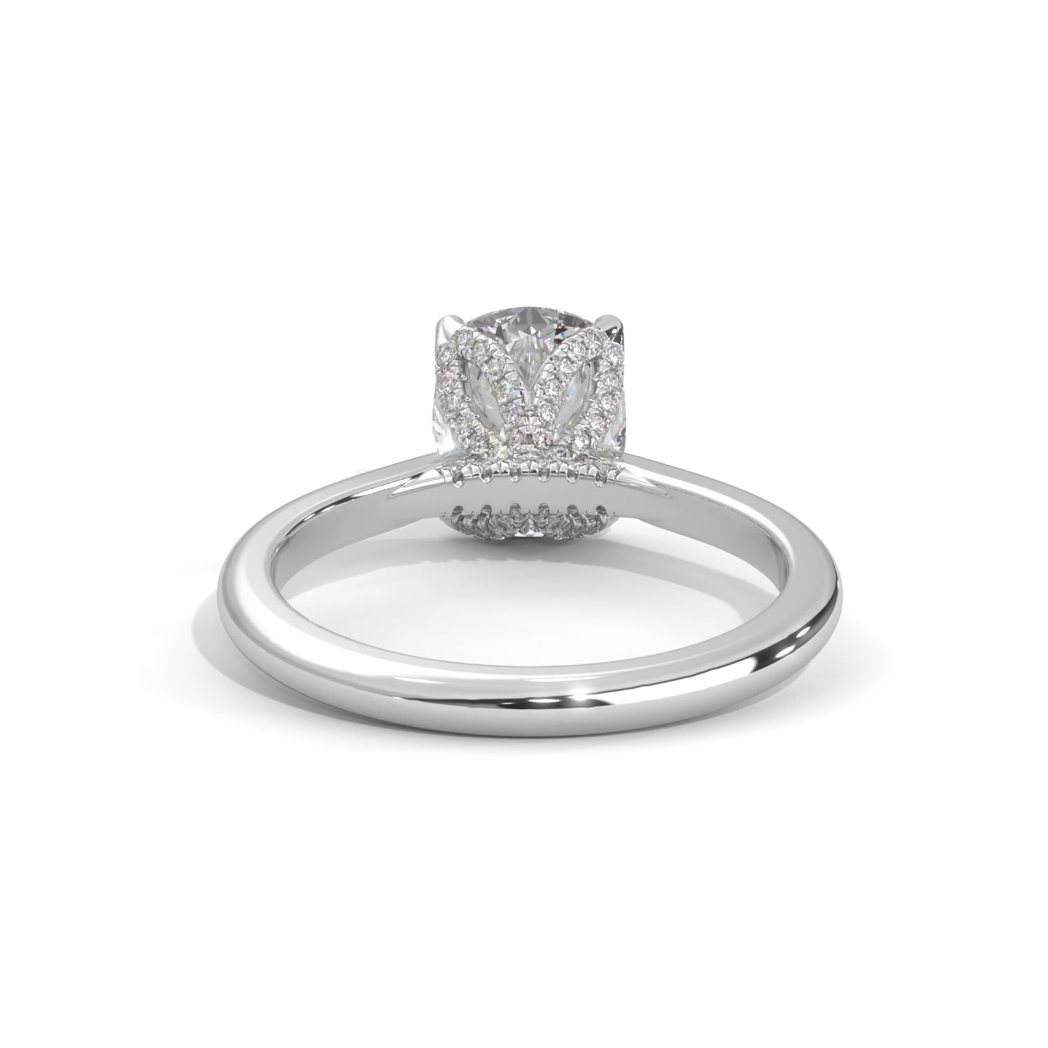 Cushion Cut Lab-Grown Diamond Petal Prong Pavé Engagement Ring in White Gold