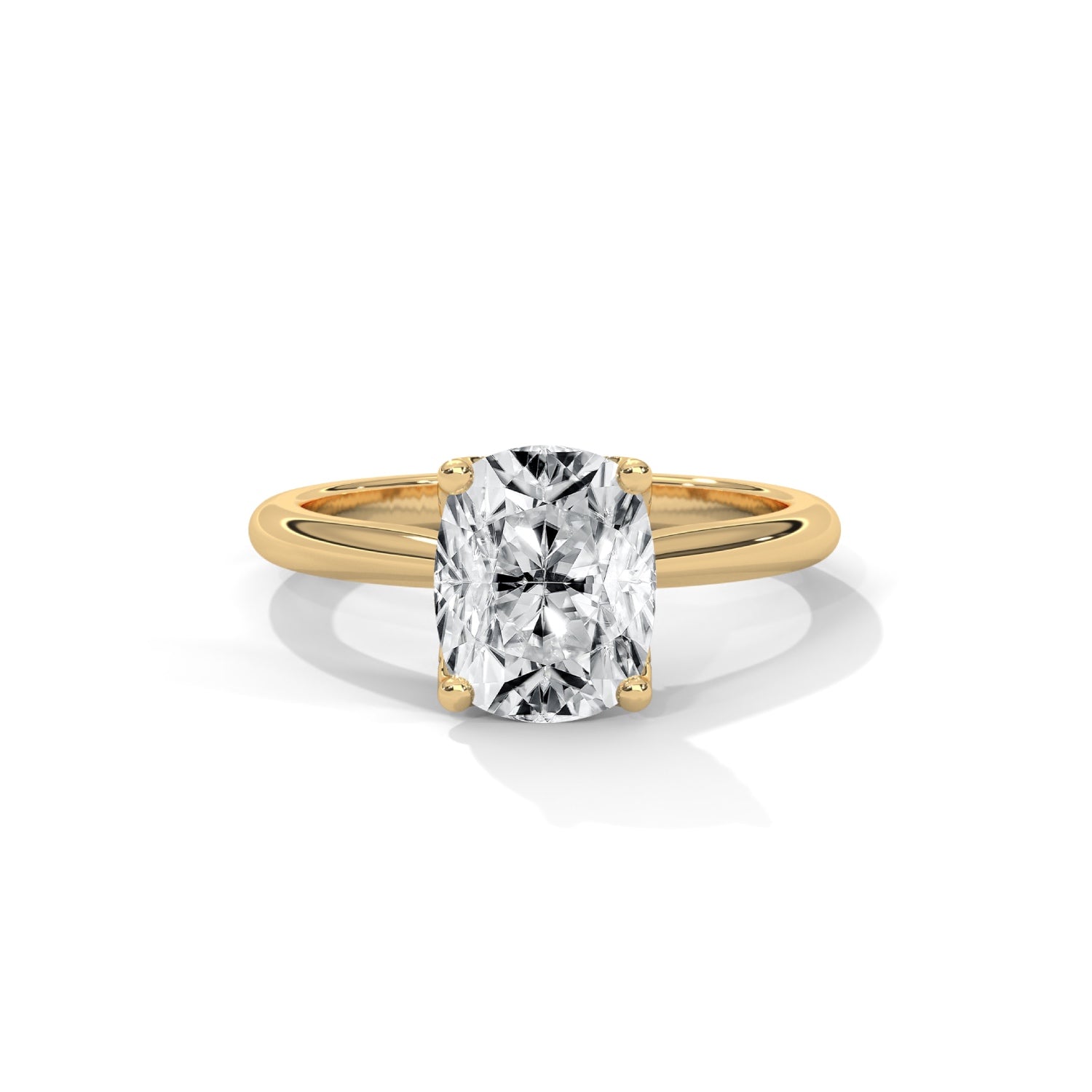 Cushion Cut Lab-Grown Diamond Petal Prong Pavé Engagement Ring in Yellow Gold