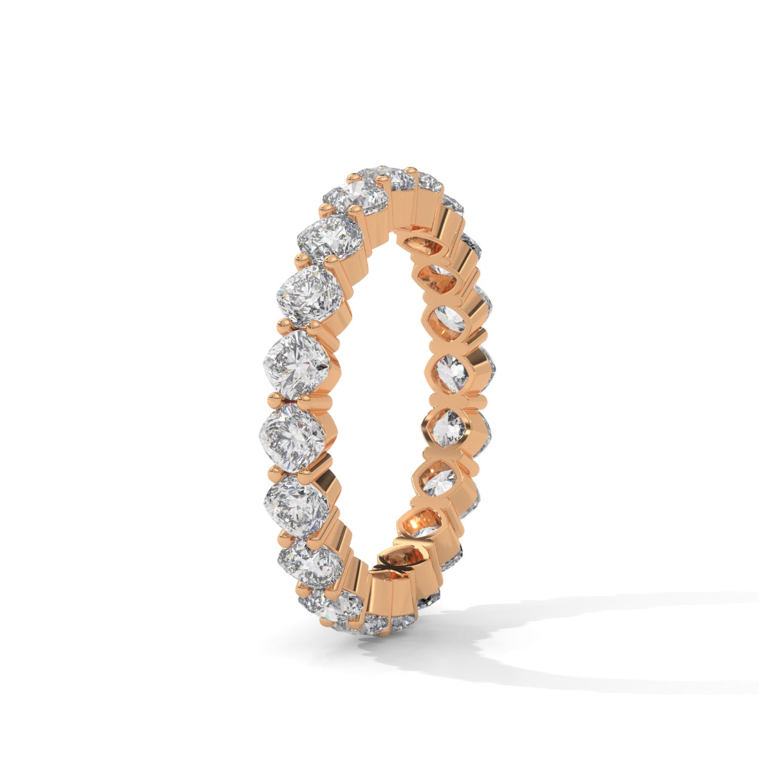 Cushion Cut Lab-Grown Diamond Shared Prong Eternity Ring in Rose Gold