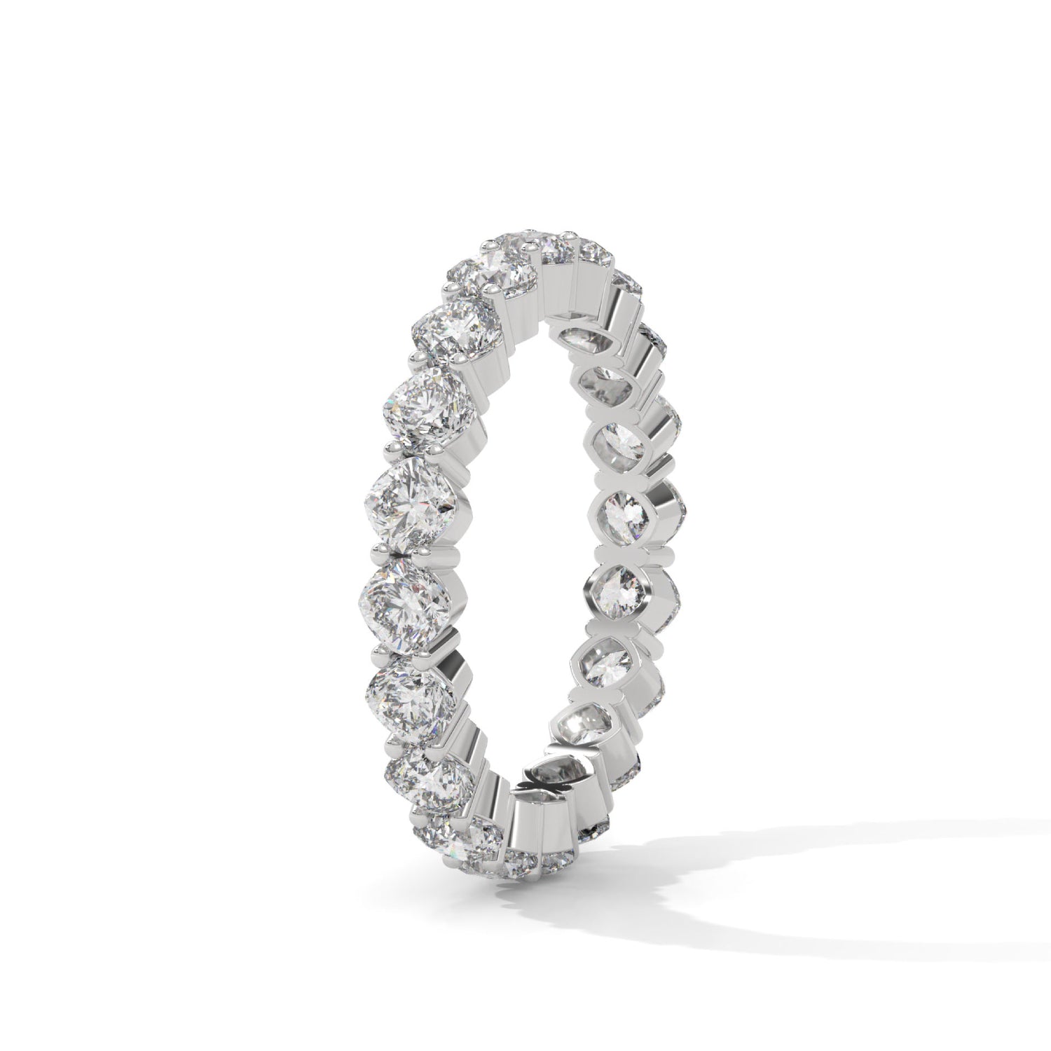 Cushion Cut Lab-Grown Diamond Shared Prong Eternity Ring in White Gold