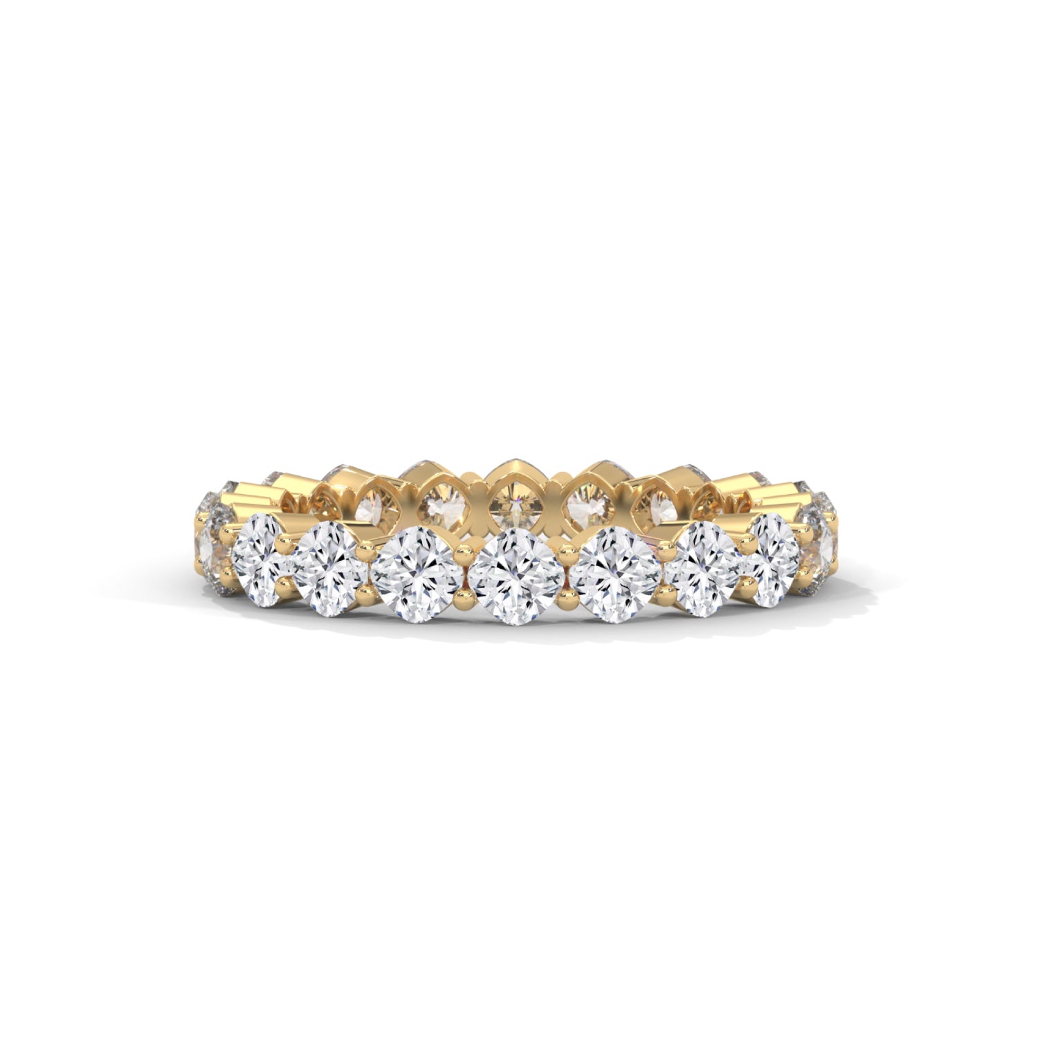 Cushion Cut Lab-Grown Diamond Shared Prong Eternity Ring in Yellow Gold