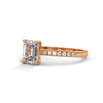 Emerald Cut Lab-Grown Diamond Pavé Engagement Ring in Rose Gold