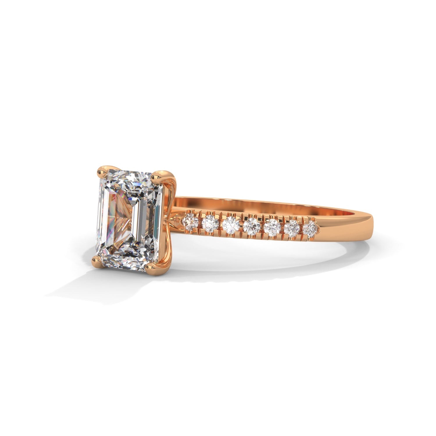 Emerald Cut Lab-Grown Diamond Pavé Engagement Ring in Rose Gold