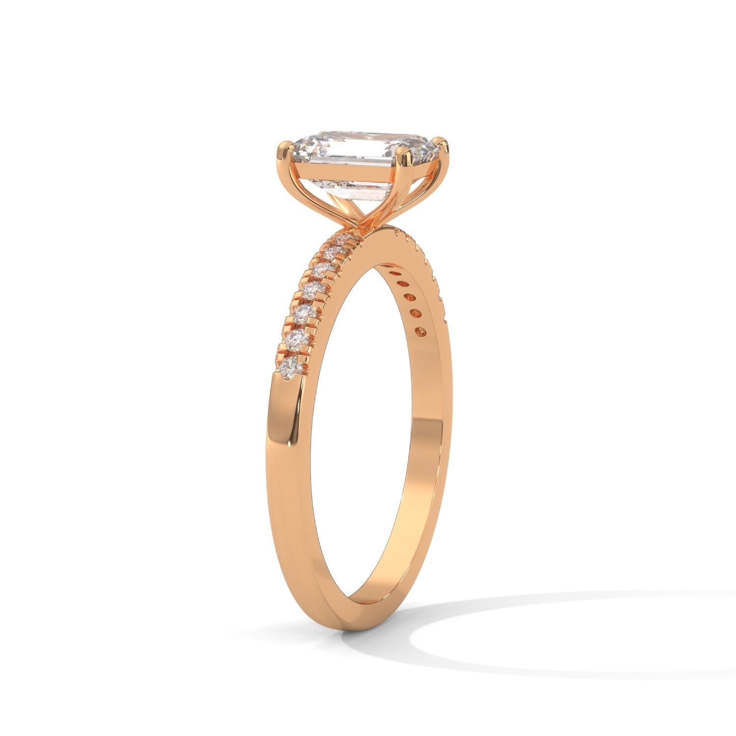 Emerald Cut Lab-Grown Diamond Pavé Engagement Ring in Rose Gold