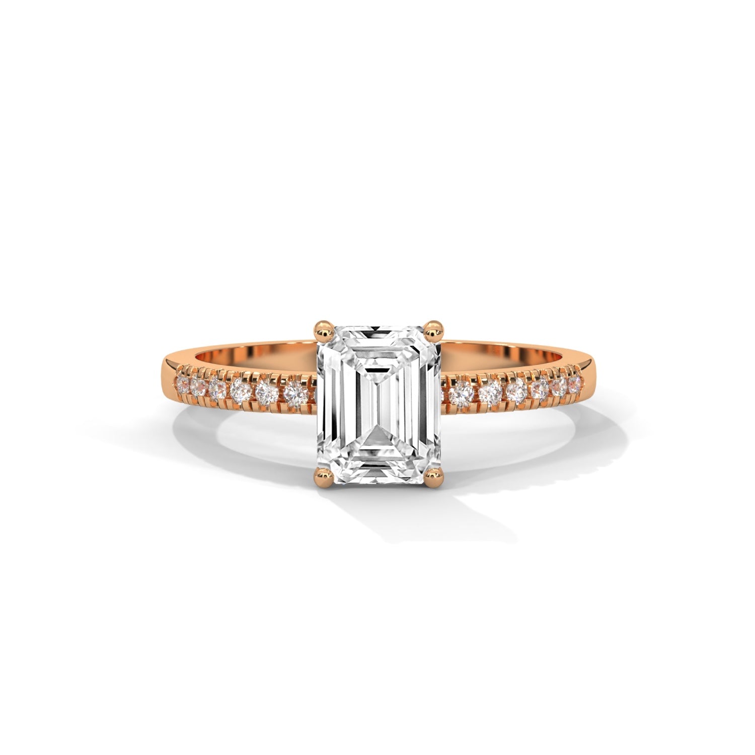 Emerald Cut Lab-Grown Diamond Pavé Engagement Ring in Rose Gold