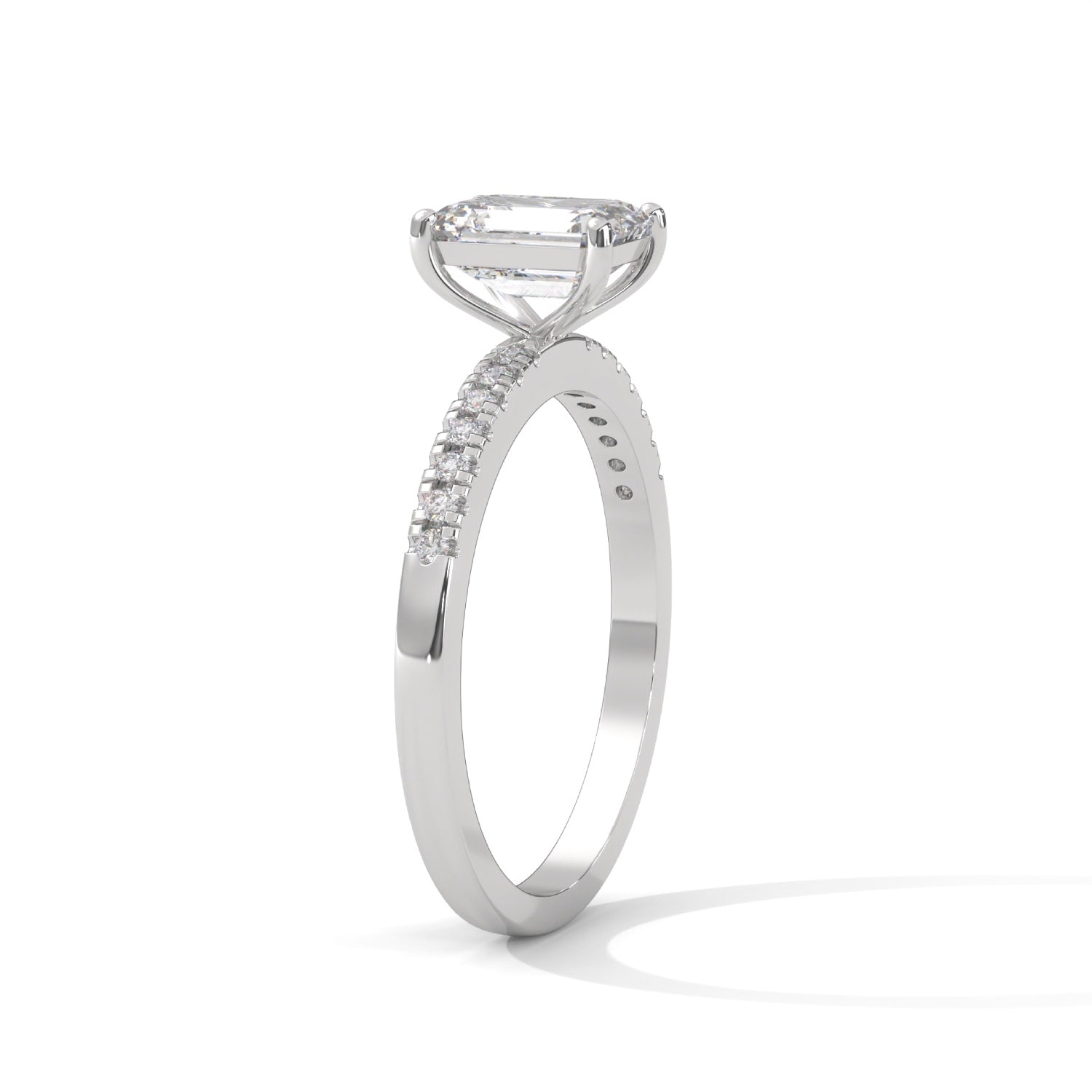 Emerald Cut Lab-Grown Diamond Pavé Engagement Ring in White Gold