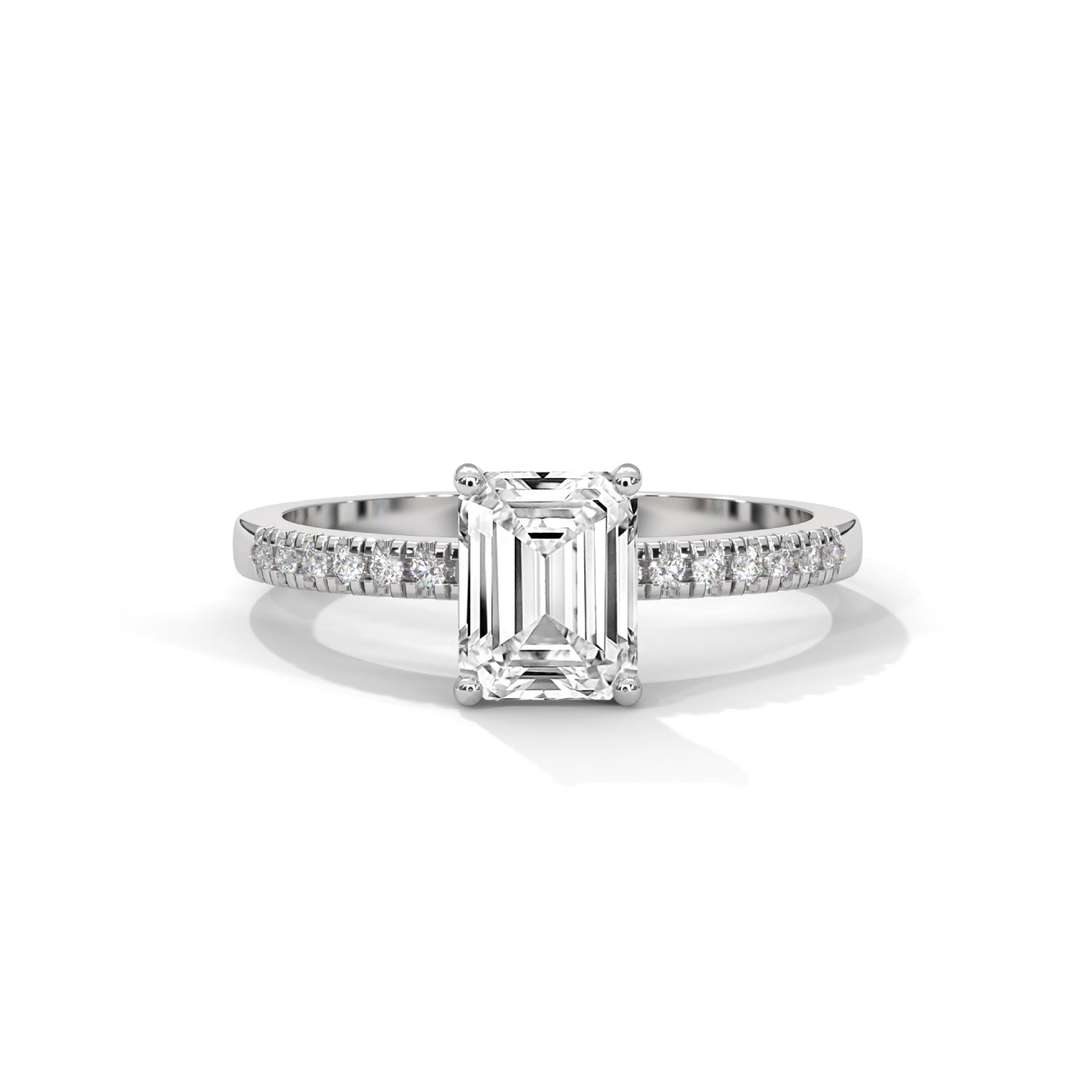 Emerald Cut Lab-Grown Diamond Pavé Engagement Ring in White Gold