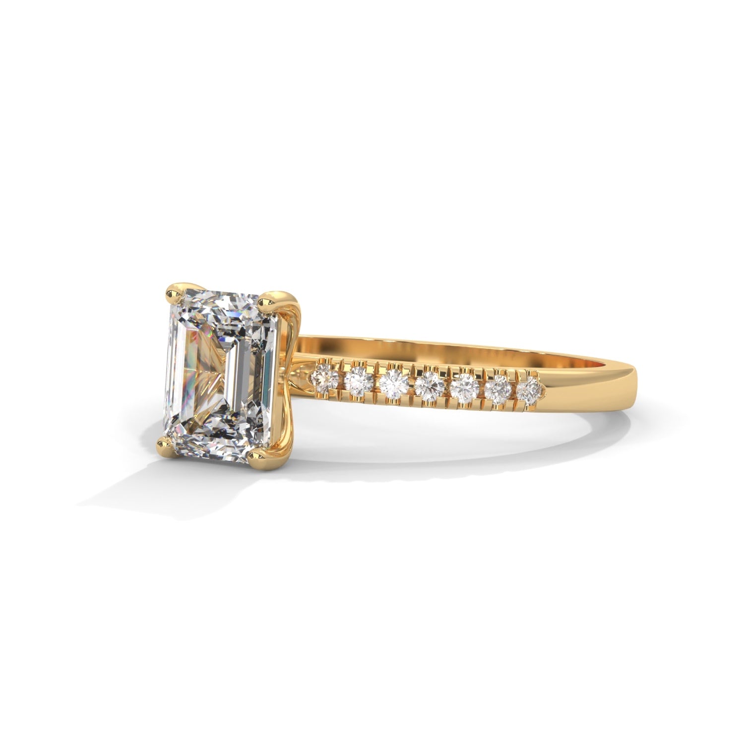 Emerald Cut Lab-Grown Diamond Pavé Engagement Ring in Yellow Gold