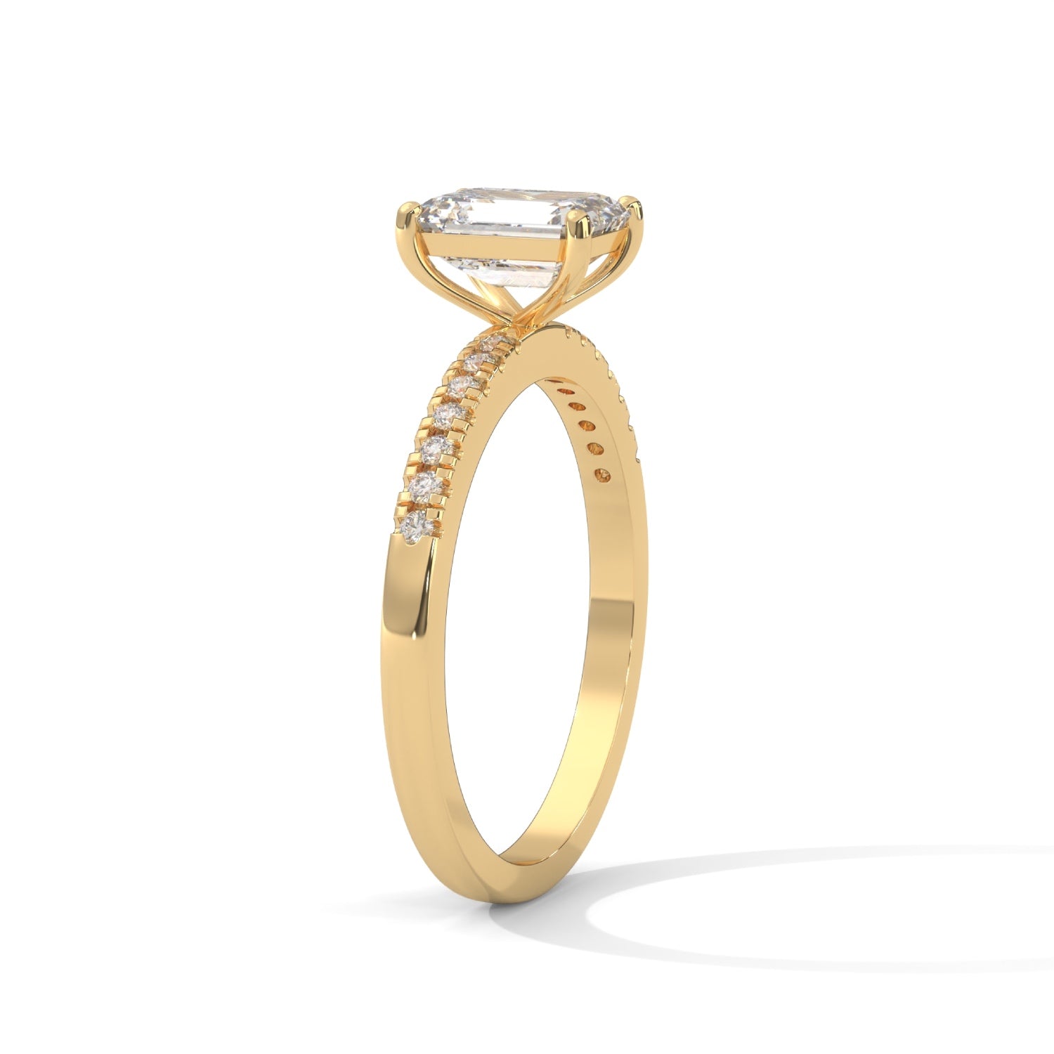 Emerald Cut Lab-Grown Diamond Pavé Engagement Ring in Yellow Gold