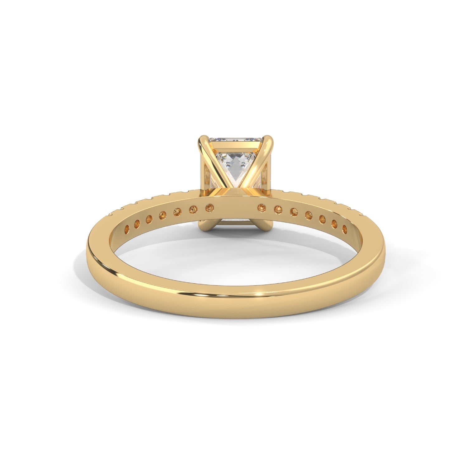 Emerald Cut Lab-Grown Diamond Pavé Engagement Ring in Yellow Gold