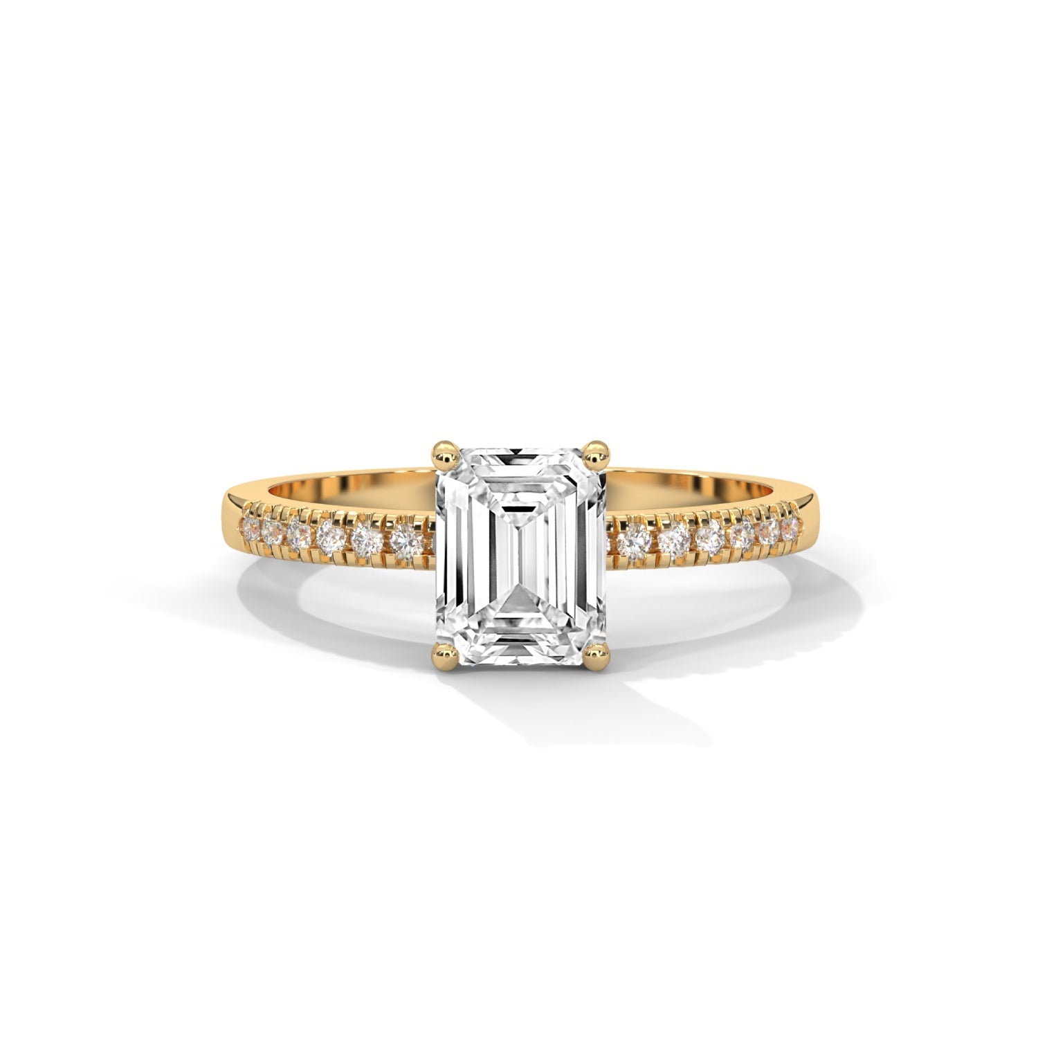 Emerald Cut Lab-Grown Diamond Pavé Engagement Ring in Yellow Gold