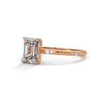 Emerald Cut Lab-Grown Diamond Solitaire Engagement Ring with Side Accents in Rose Gold