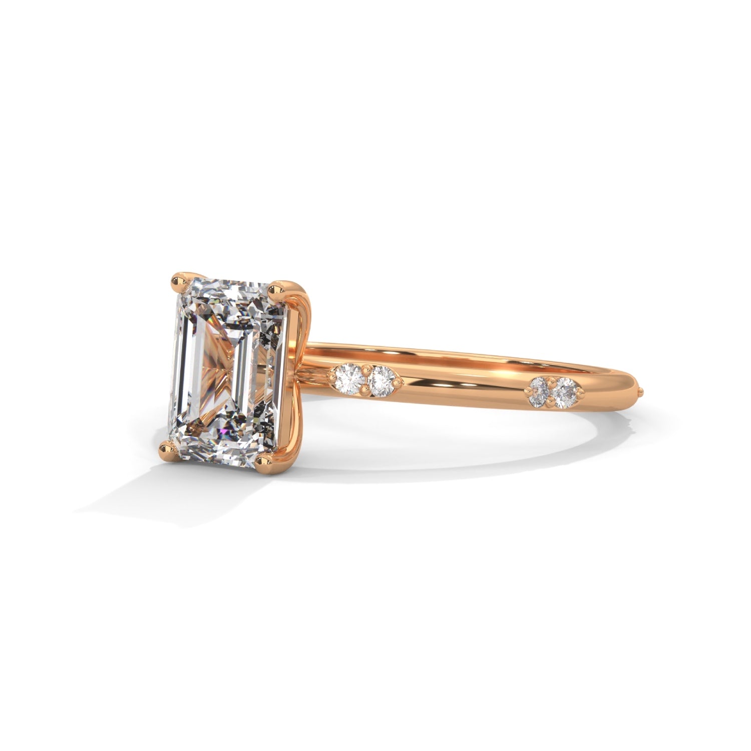 Emerald Cut Lab-Grown Diamond Solitaire Engagement Ring with Side Accents in Rose Gold