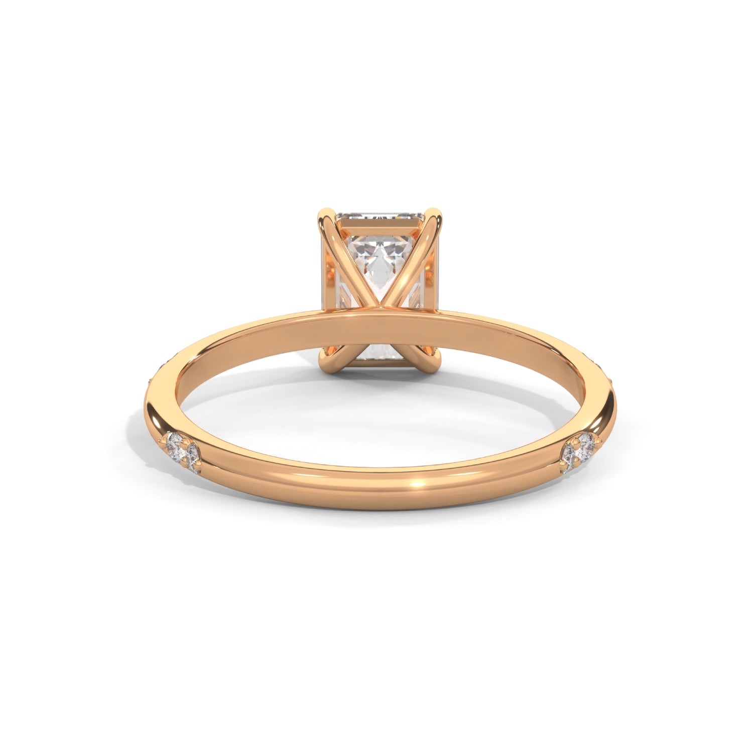 Emerald Cut Lab-Grown Diamond Solitaire Engagement Ring with Side Accents in Rose Gold