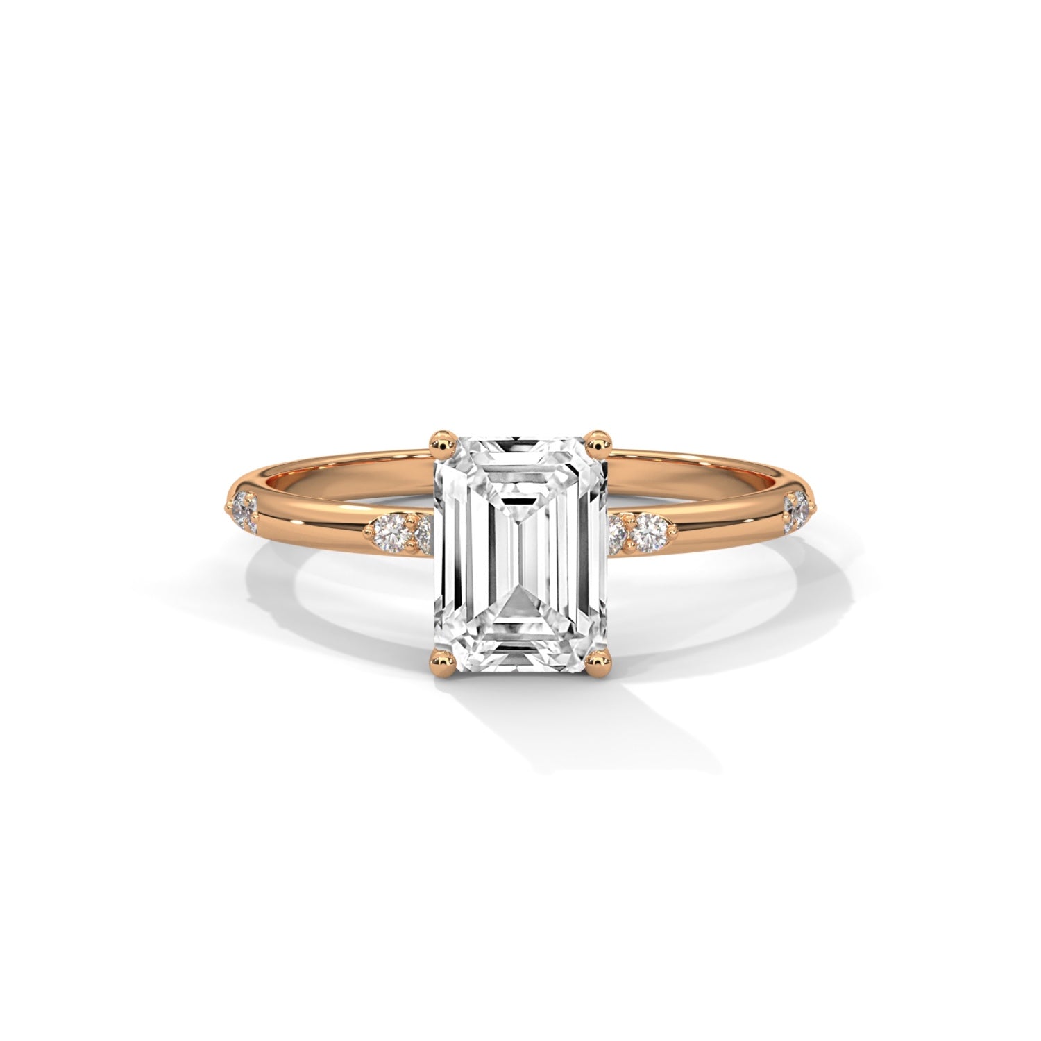 Emerald Cut Lab-Grown Diamond Solitaire Engagement Ring with Side Accents in Rose Gold