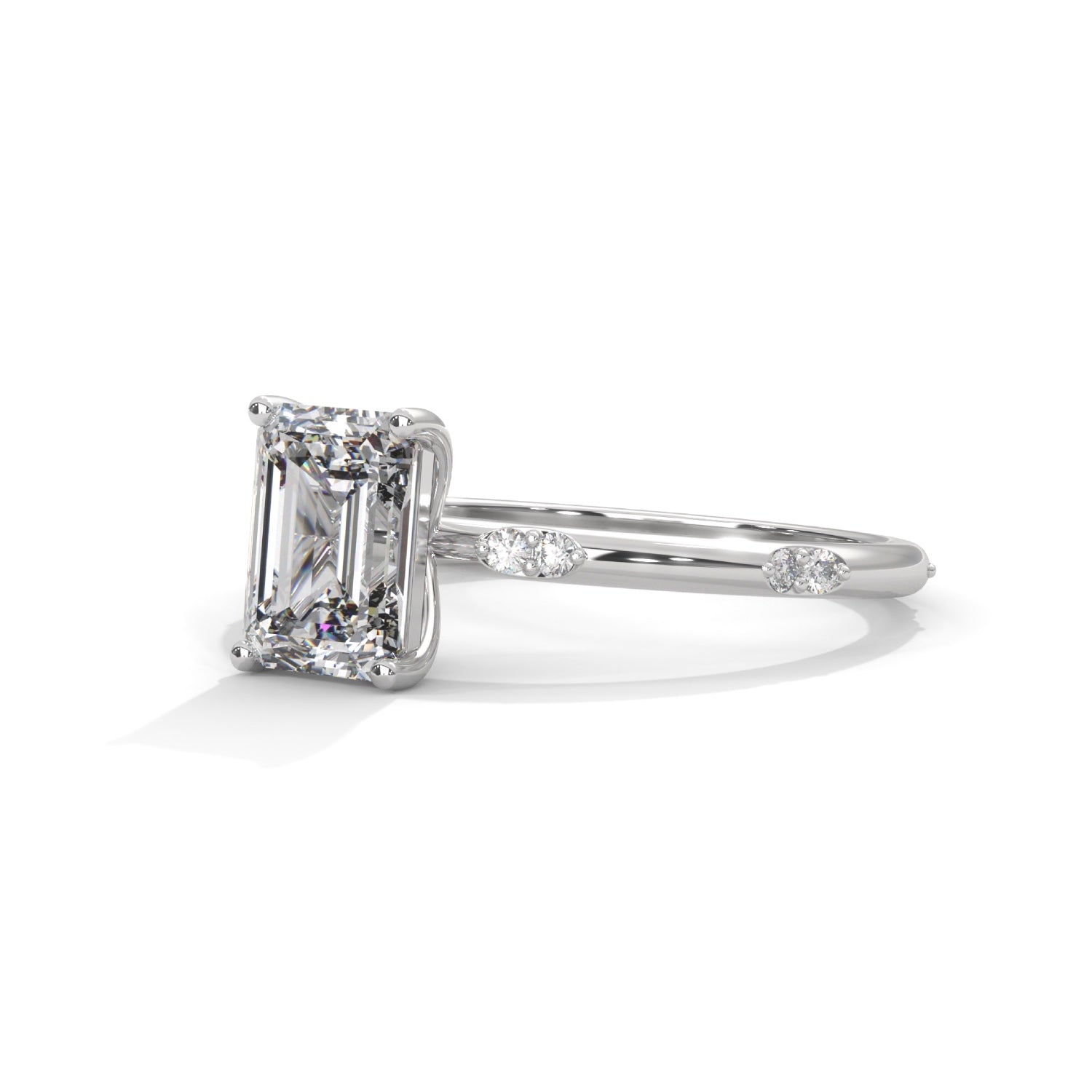 Emerald Cut Lab-Grown Diamond Solitaire Engagement Ring with Side Accents in White Gold