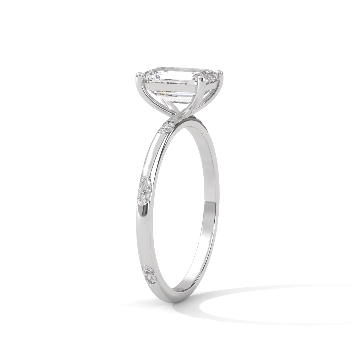 Emerald Cut Lab-Grown Diamond Solitaire Engagement Ring with Side Accents in White Gold