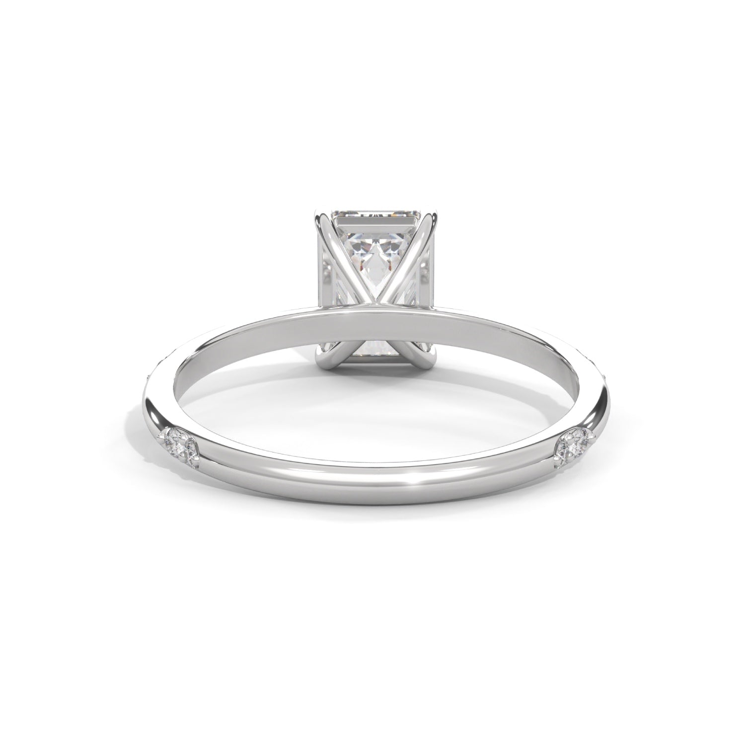 Emerald Cut Lab-Grown Diamond Solitaire Engagement Ring with Side Accents in White Gold