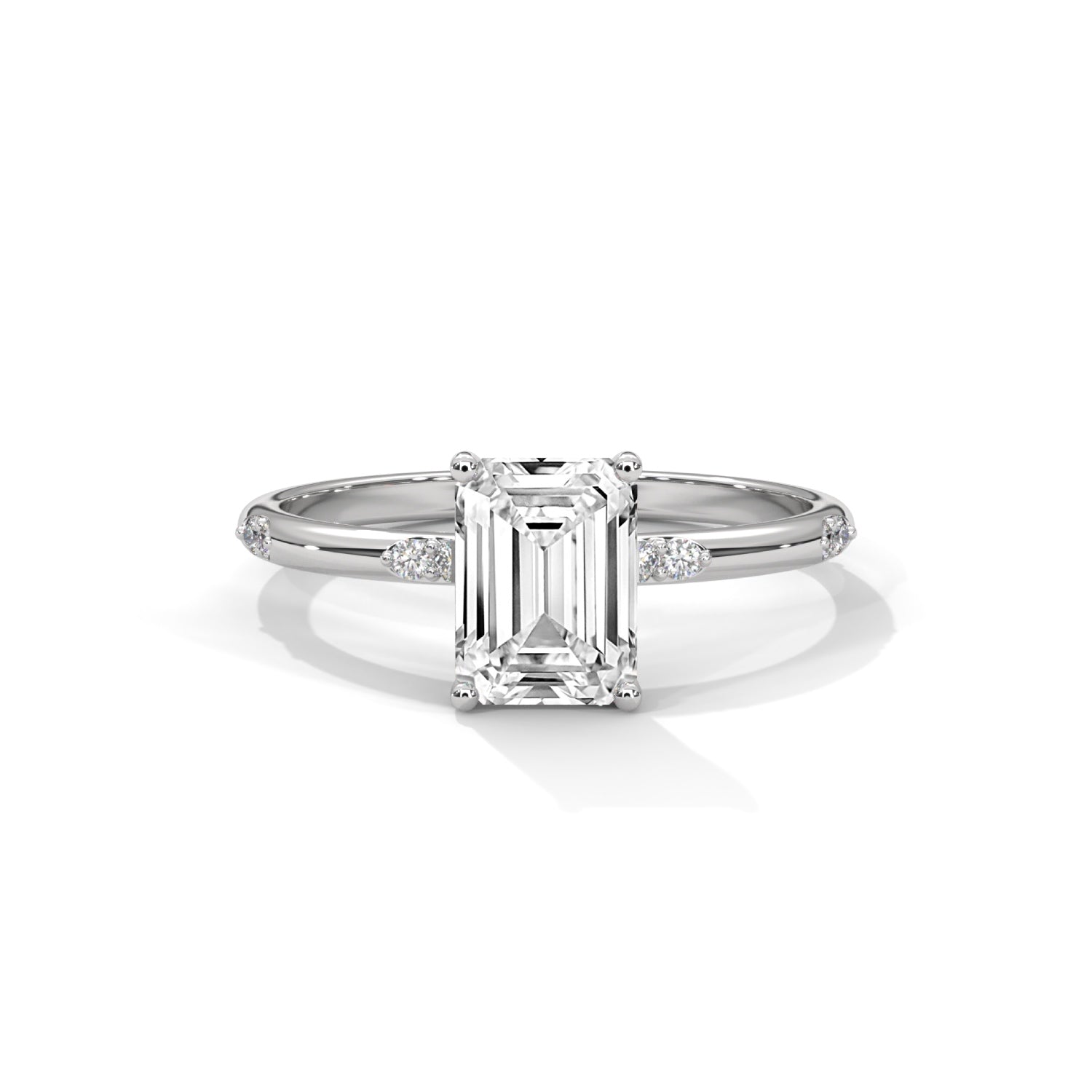 Emerald Cut Lab-Grown Diamond Solitaire Engagement Ring with Side Accents in White Gold