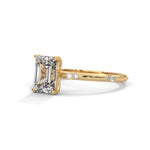 Emerald Cut Lab-Grown Diamond Solitaire Engagement Ring with Side Accents in Yellow Gold