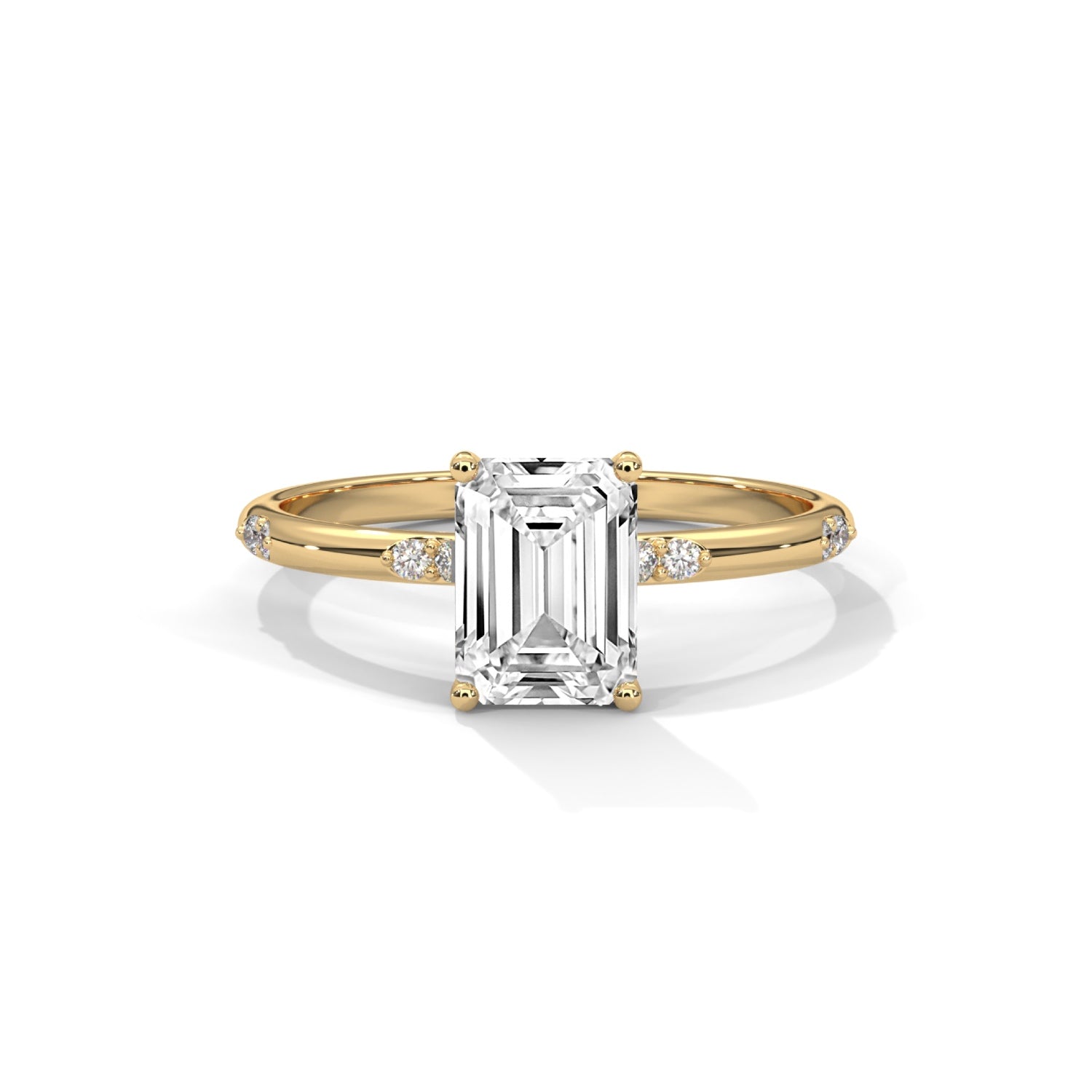 Emerald Cut Lab-Grown Diamond Solitaire Engagement Ring with Side Accents in Yellow Gold