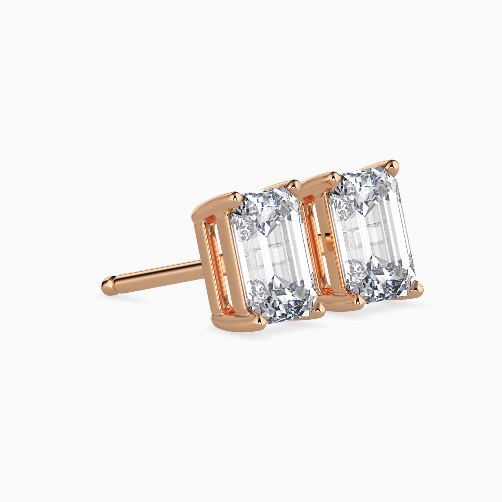 Emerald Cut Lab-Grown Diamond Basket Stud Earrings in Rose Gold