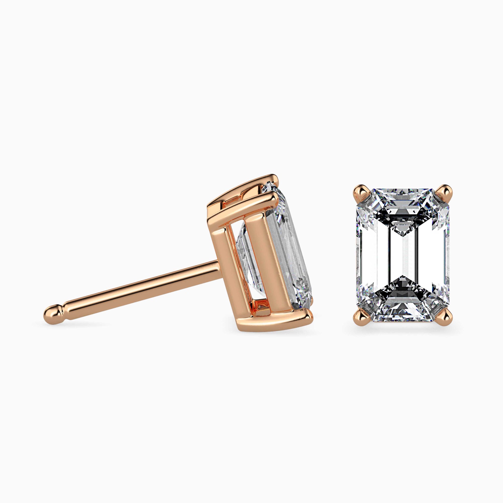 Emerald Cut Lab-Grown Diamond Basket Stud Earrings in Rose Gold