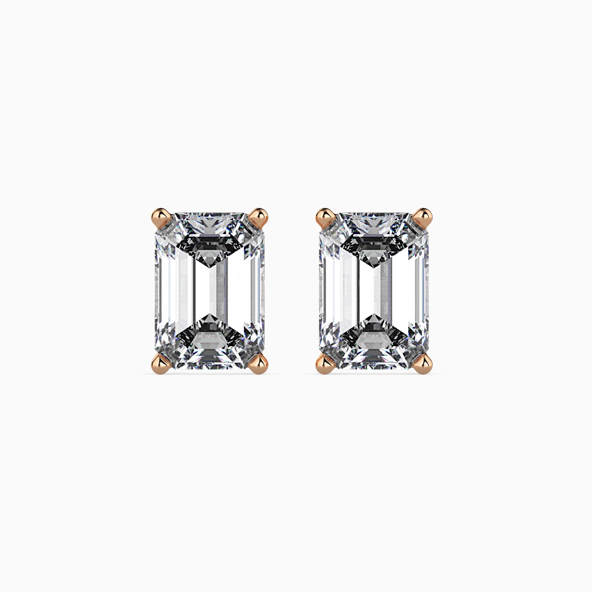 Emerald Cut Lab-Grown Diamond Basket Stud Earrings in Rose Gold