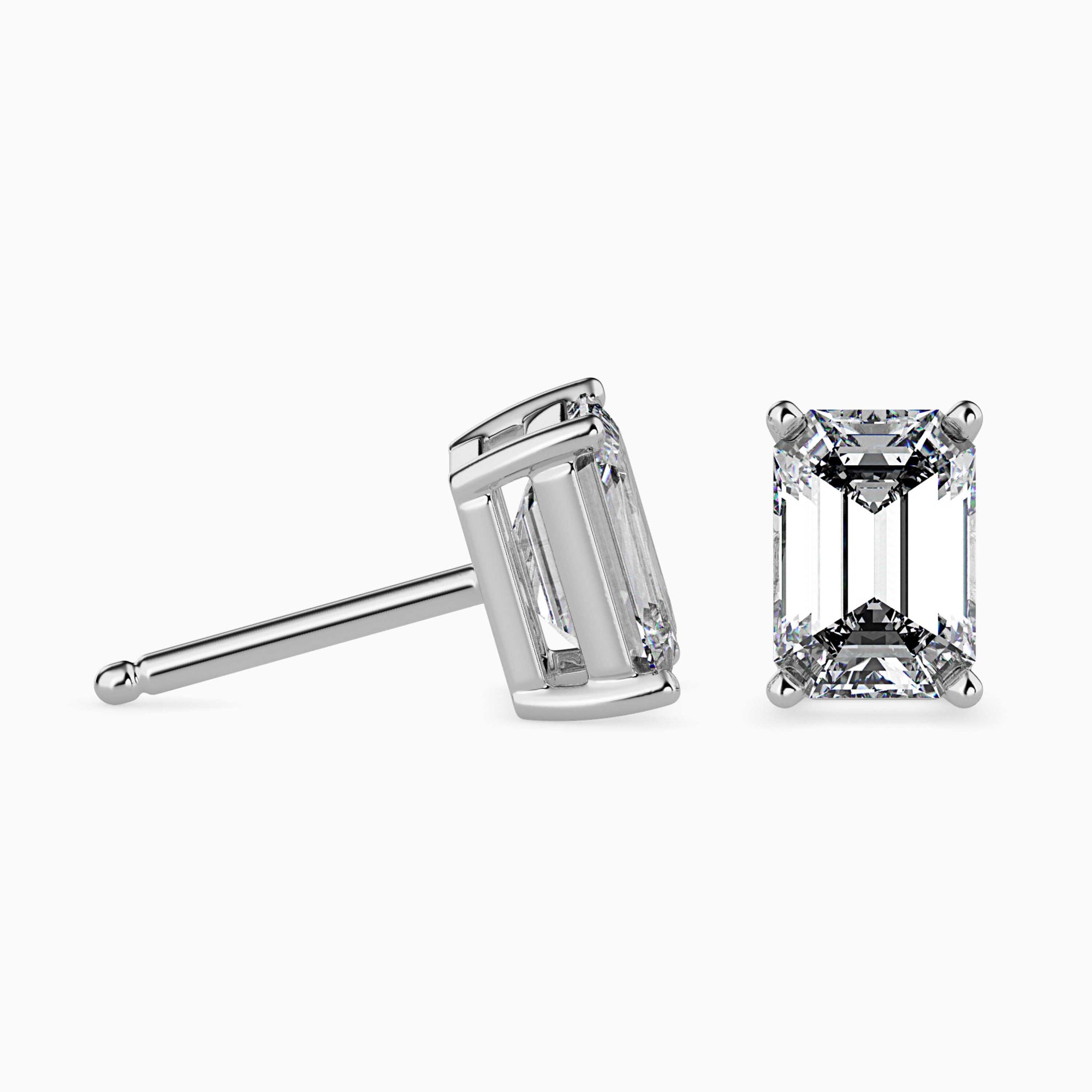 Emerald Cut Lab-Grown Diamond Basket Stud Earrings in White Gold