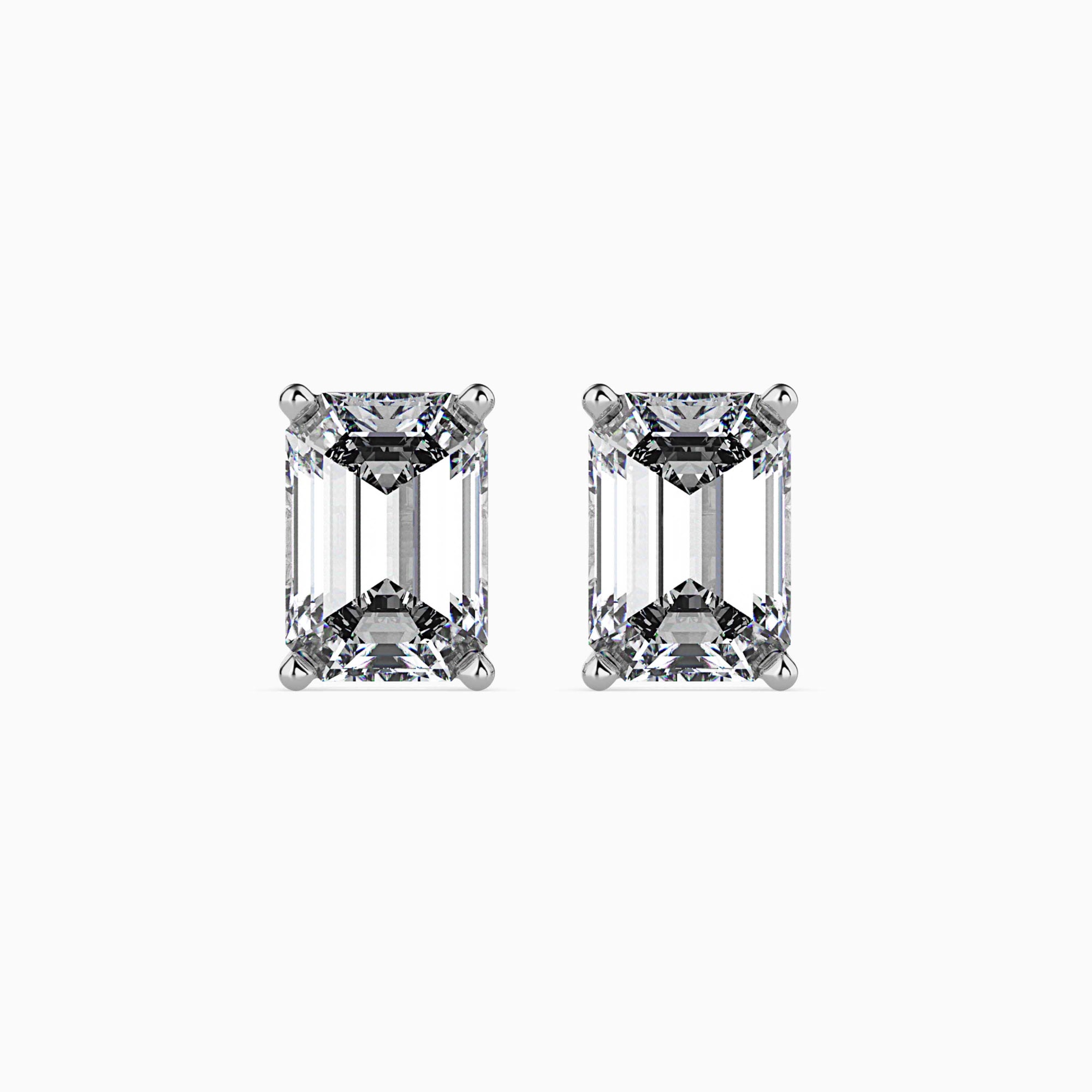 Emerald Cut Lab-Grown Diamond Basket Stud Earrings in White Gold