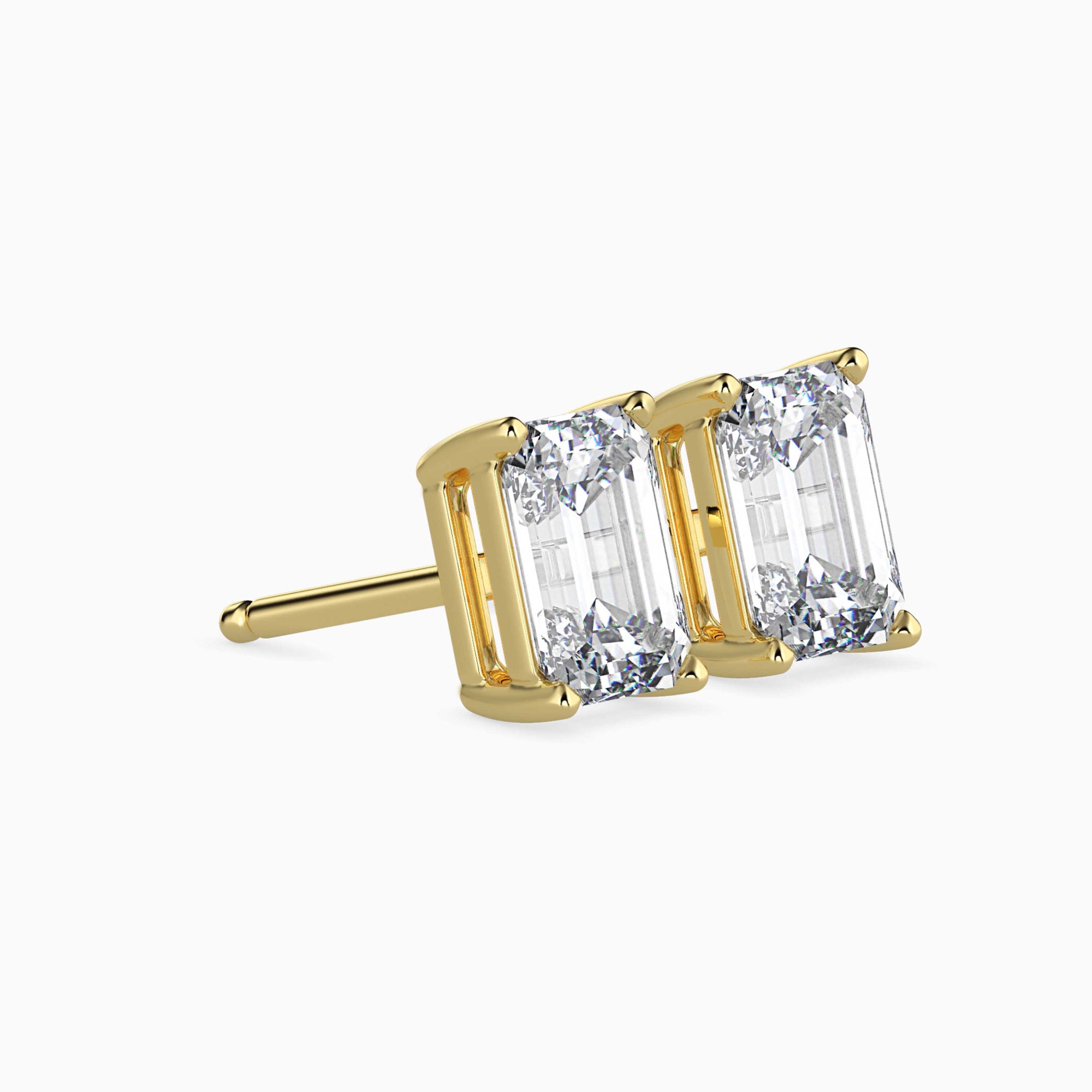 Emerald Cut Lab-Grown Diamond Basket Stud Earrings in Yellow Gold
