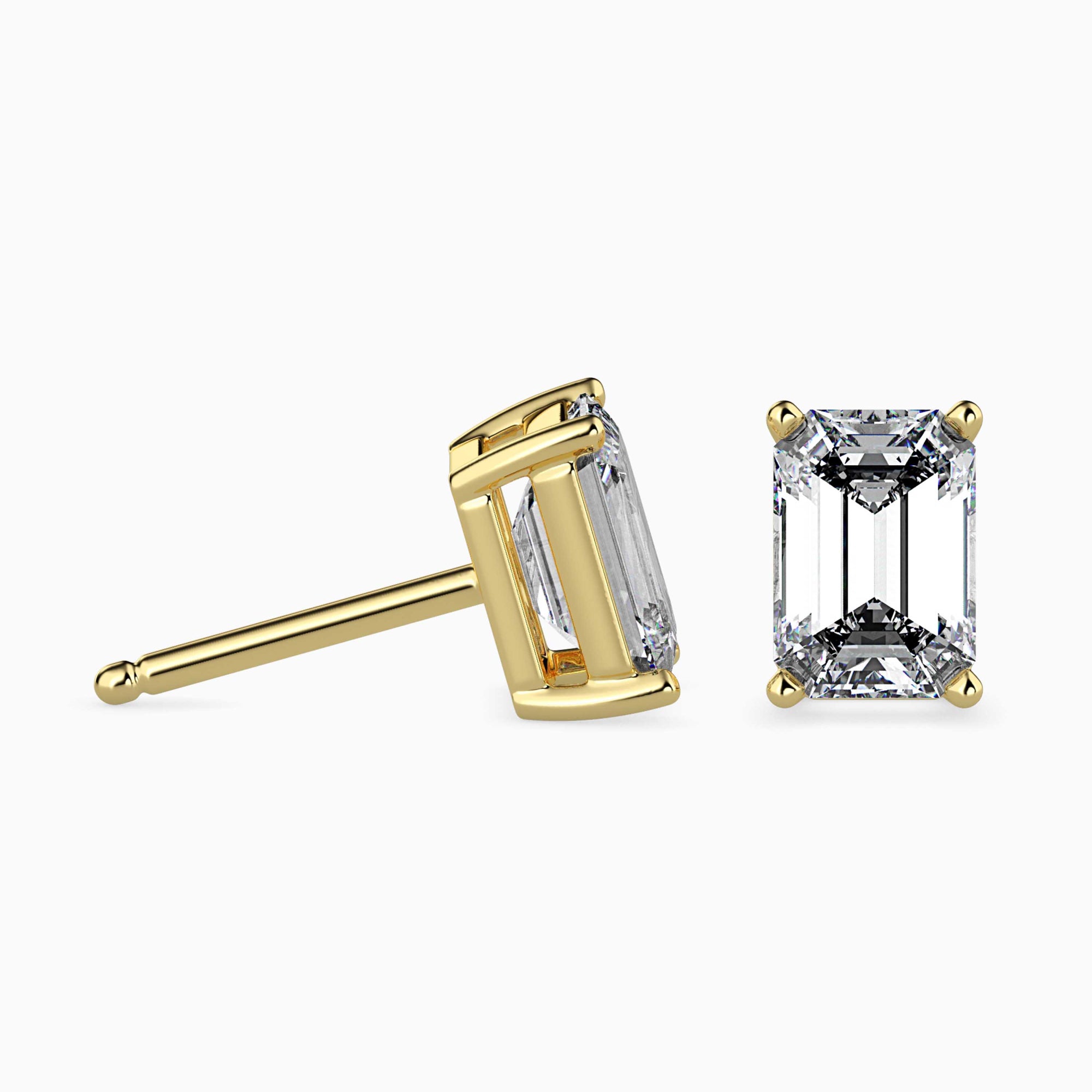 Emerald Cut Lab-Grown Diamond Basket Stud Earrings in Yellow Gold
