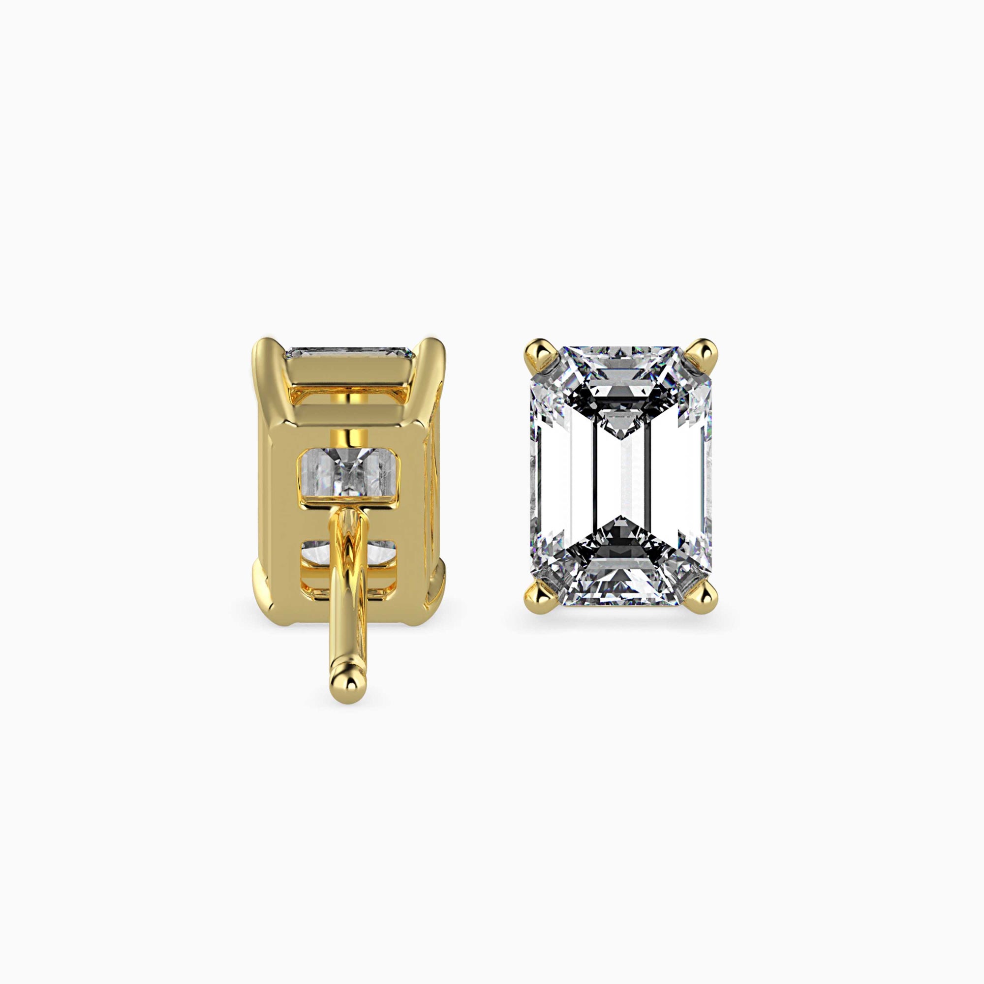 Emerald Cut Lab-Grown Diamond Basket Stud Earrings in Yellow Gold