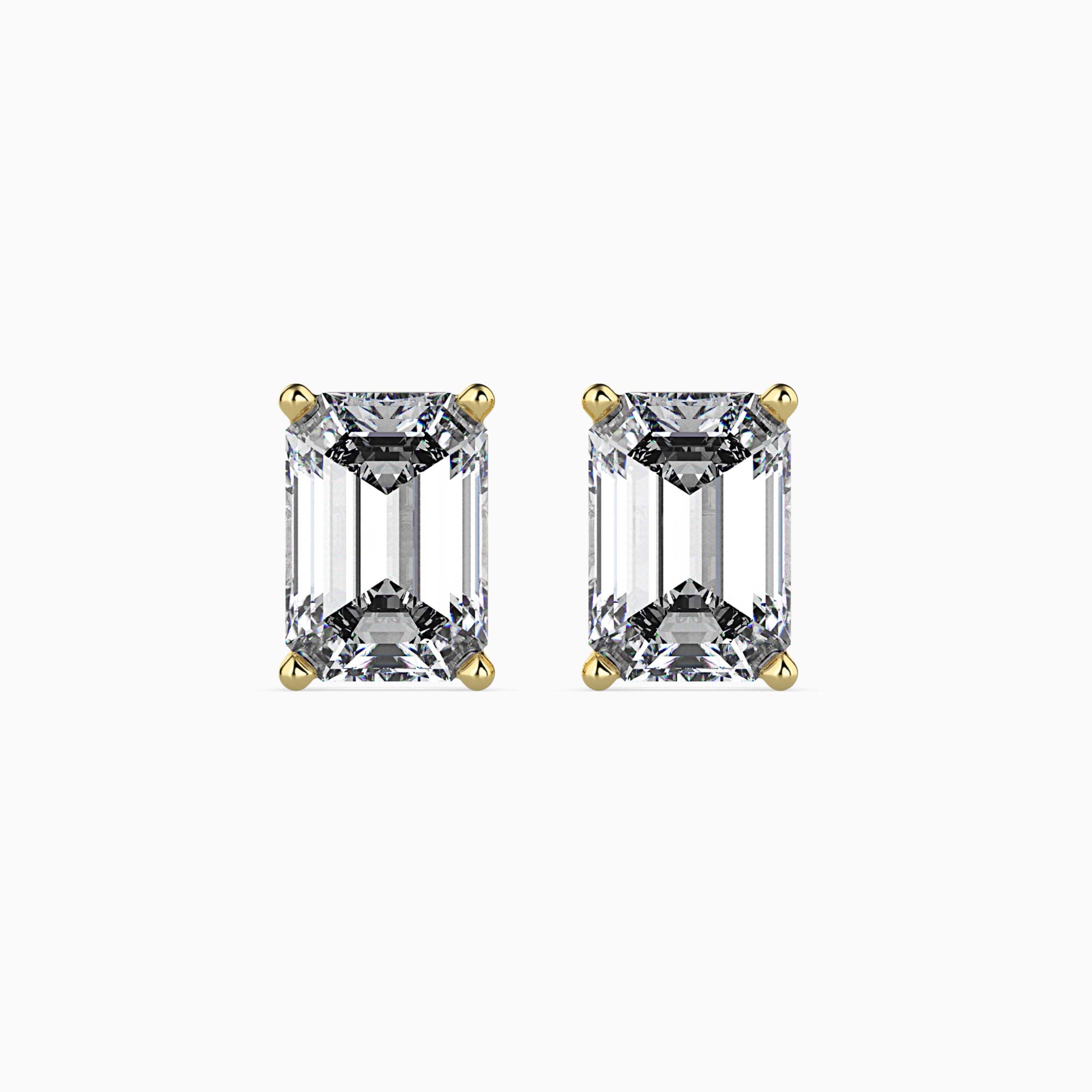 Emerald Cut Lab-Grown Diamond Basket Stud Earrings in Yellow Gold