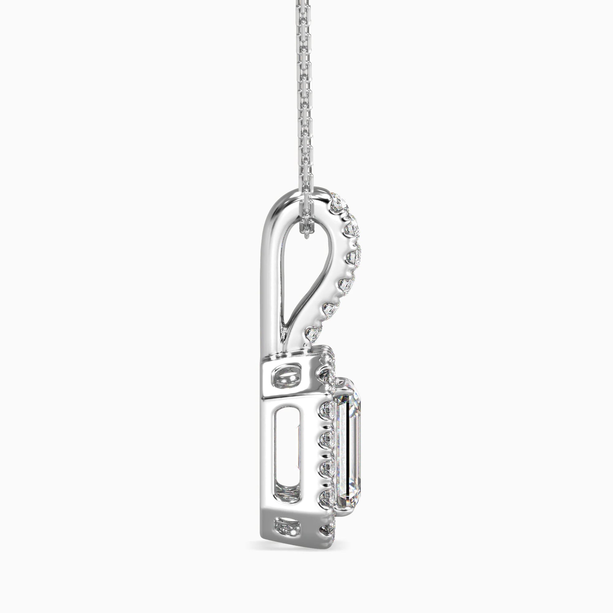 Emerald Cut Lab-Grown Diamond Halo Pendant in White Gold