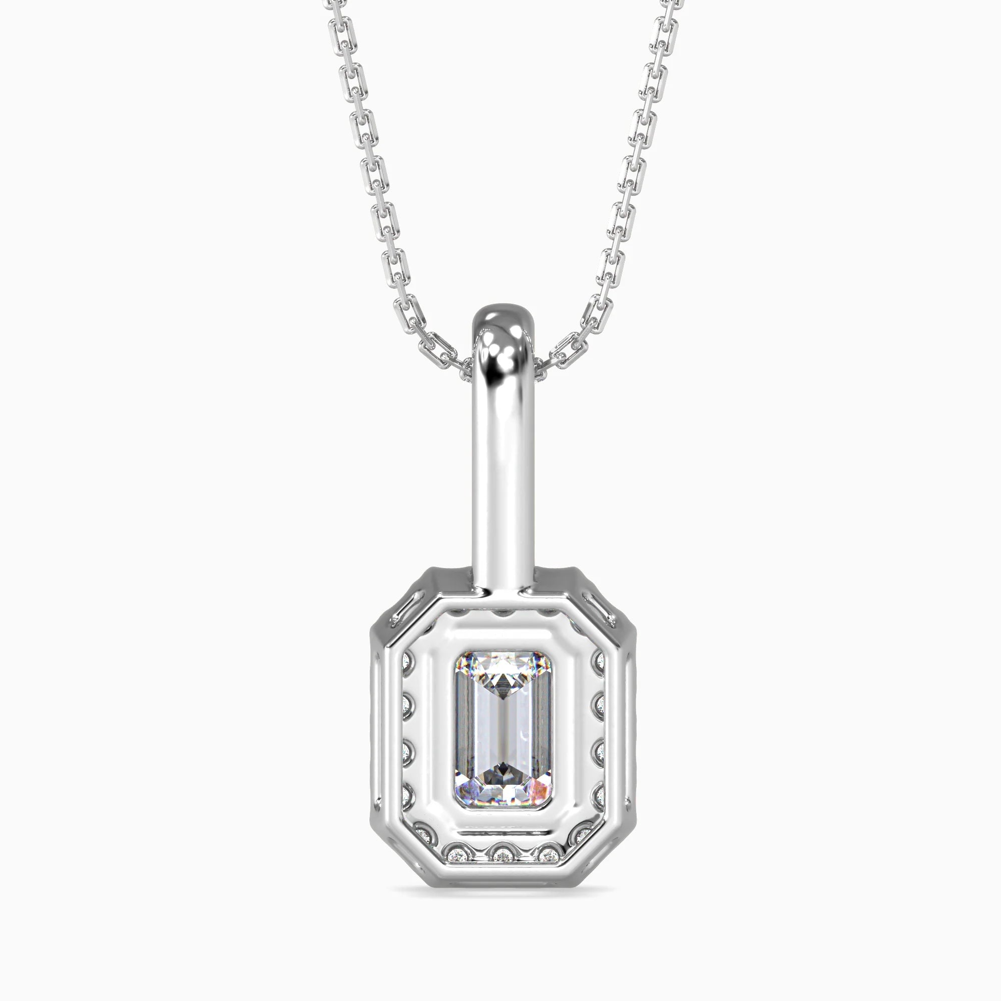 Emerald Cut Lab-Grown Diamond Halo Pendant in White Gold