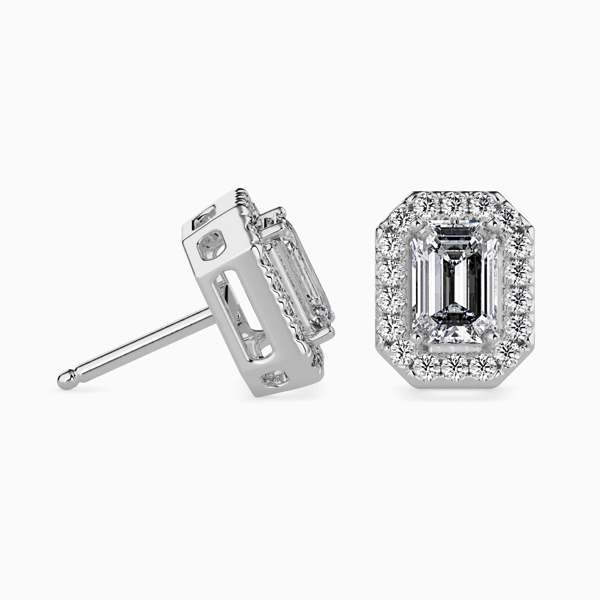 Emerald Cut Lab-Grown Diamond Halo Stud Earrings in White Gold