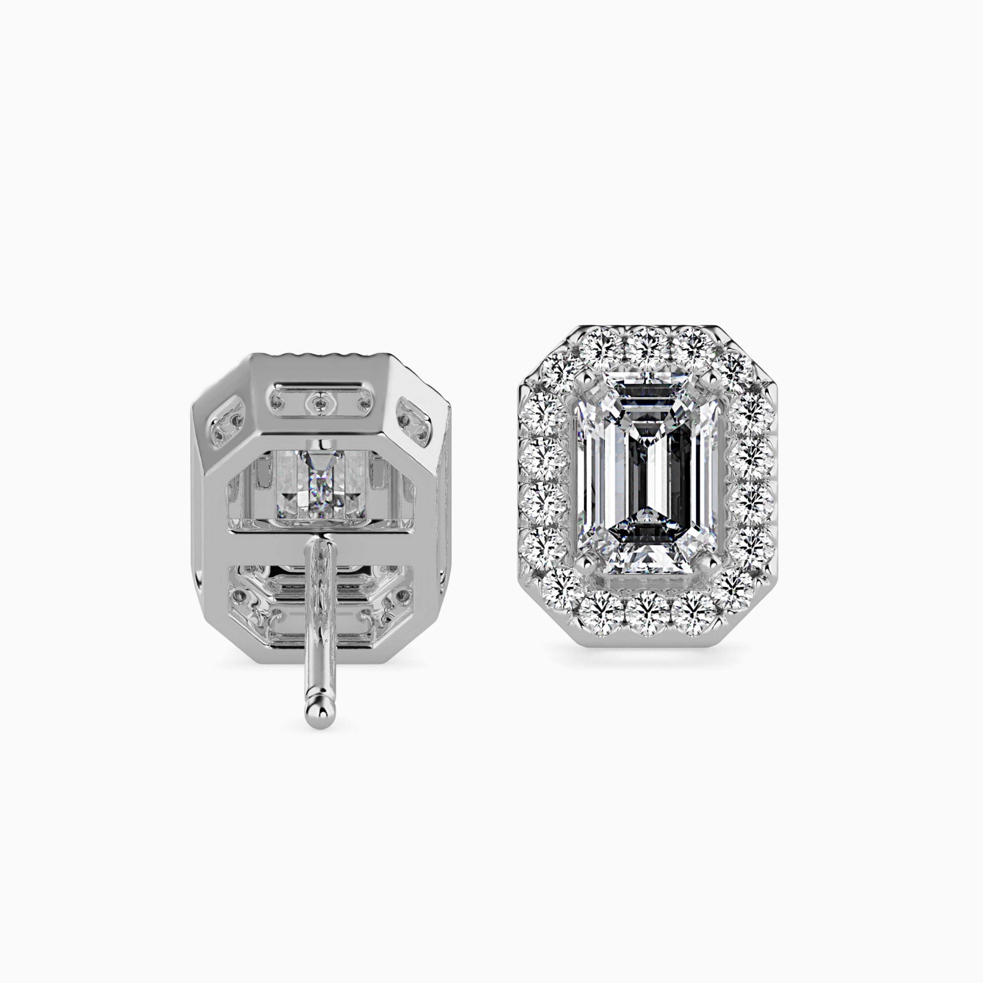 Emerald Cut Lab-Grown Diamond Halo Stud Earrings in White Gold