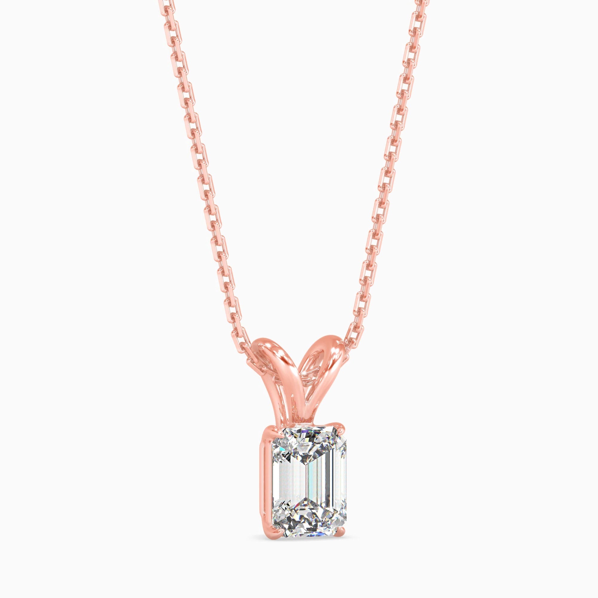 Emerald Cut Lab-Grown Diamond Solitaire Pendant in Rose Gold