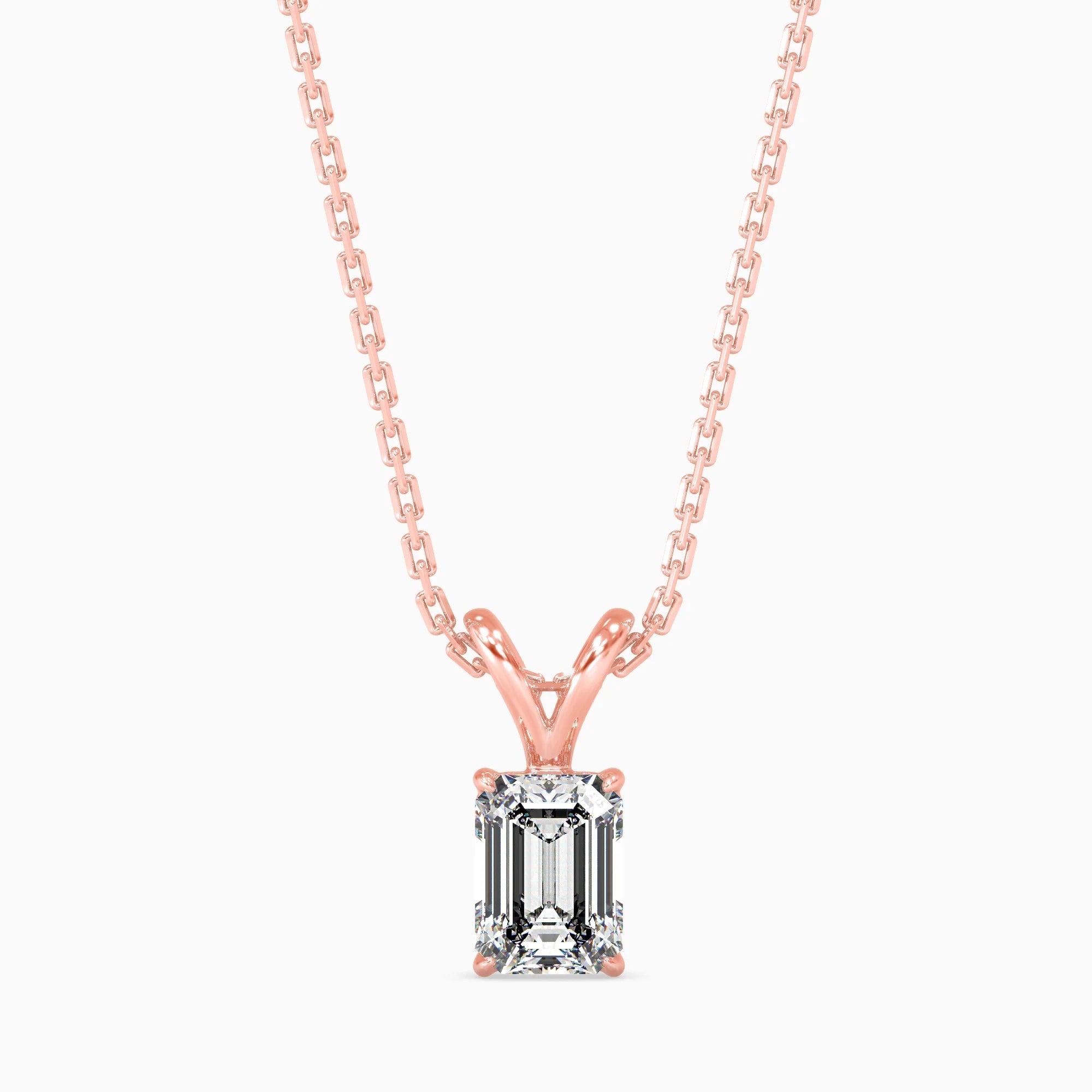Emerald Cut Lab-Grown Diamond Solitaire Pendant in Rose Gold