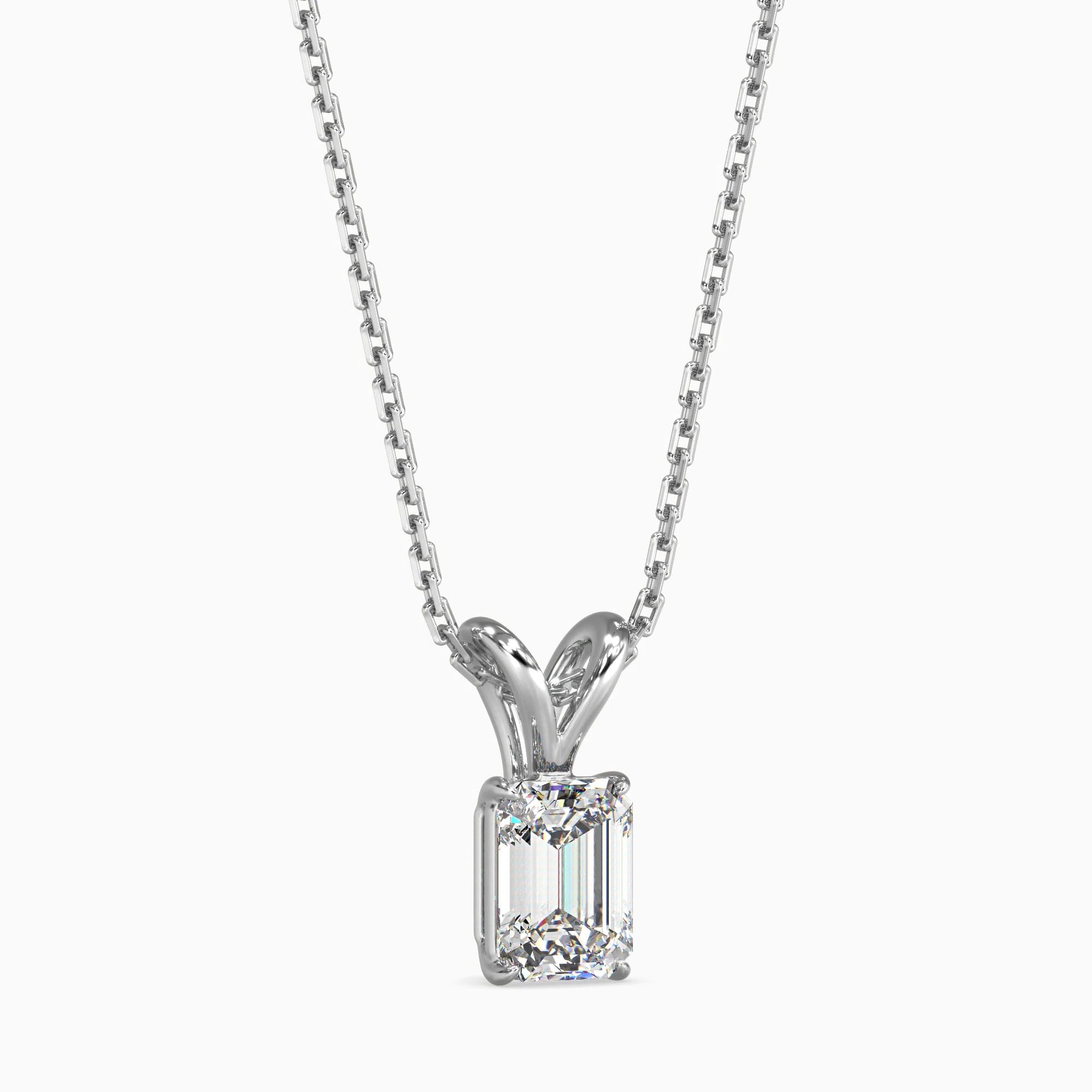 Emerald Cut Lab-Grown Diamond Solitaire Pendant in White Gold